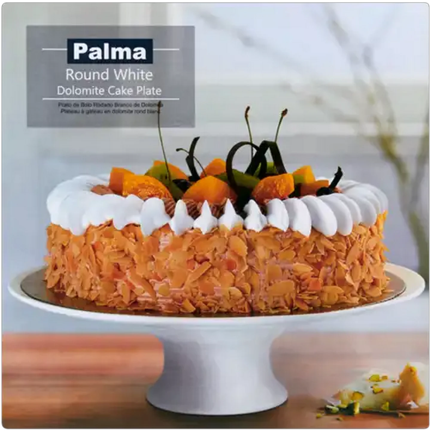 Image of Palma White Round Dolomite Cake Plate 35cm