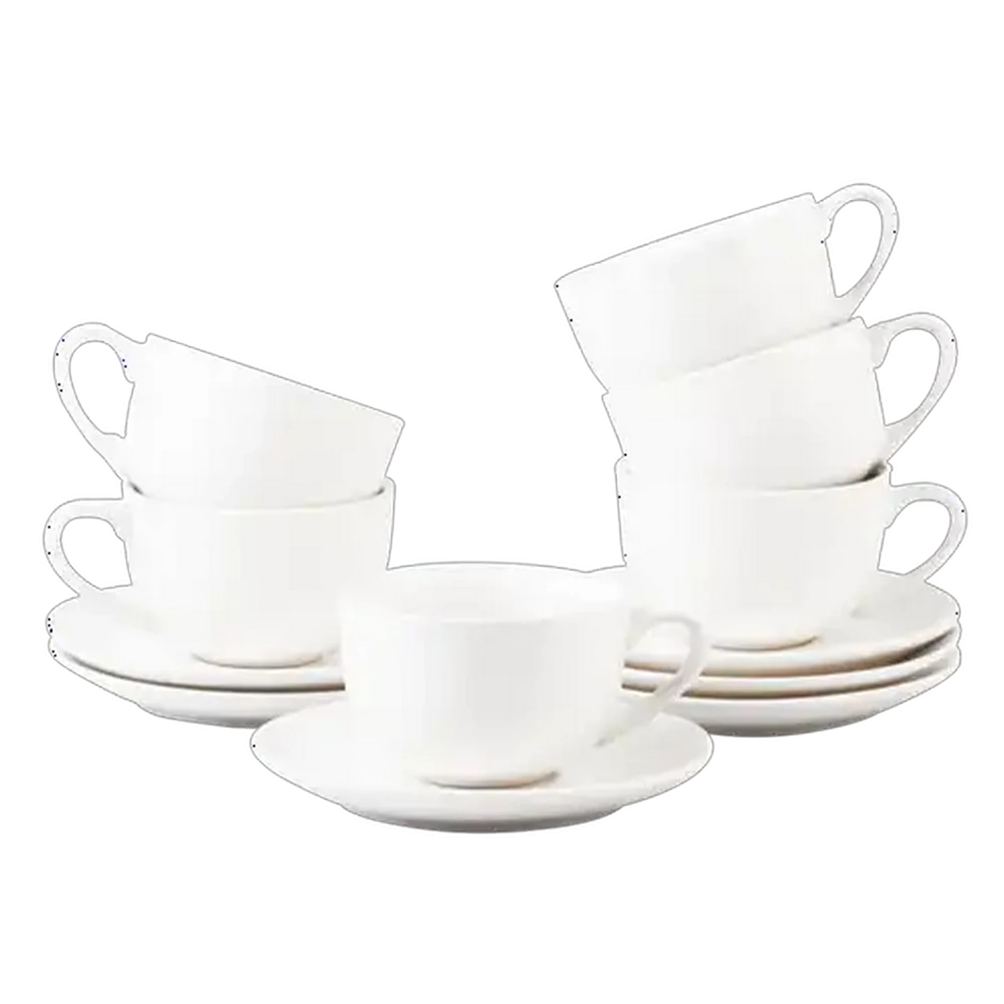 Image of White Porcelain Cup & Saucer Set 12-Piece