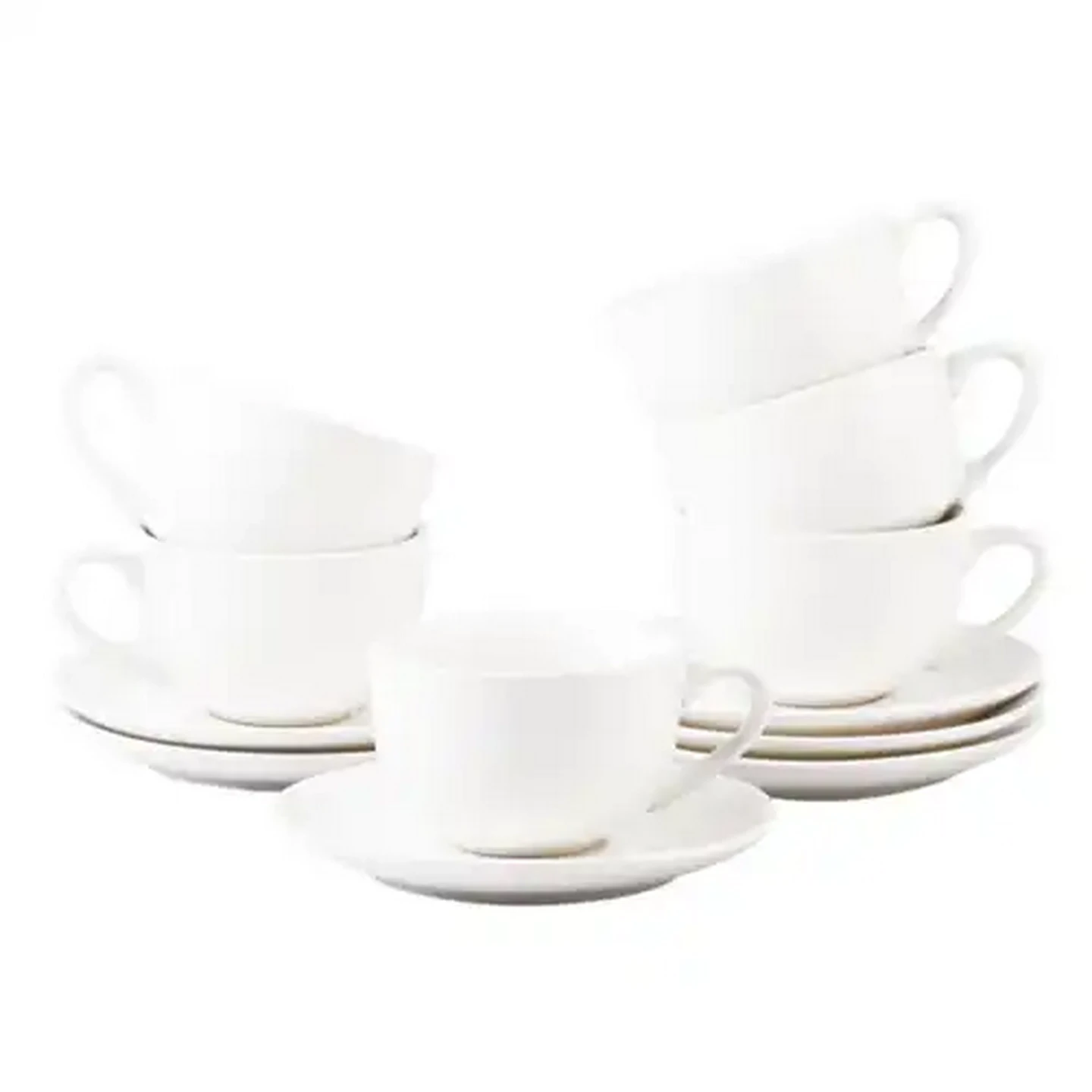Image of White Porcelain Cup & Saucer Set 12-Piece