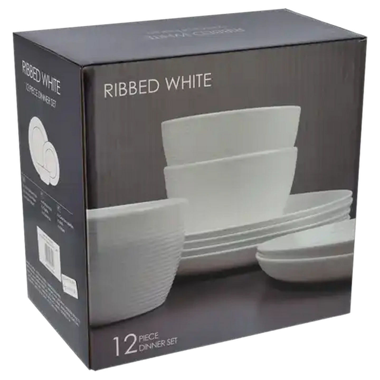 Image of Ribbed White Dinner Set 12 Piece