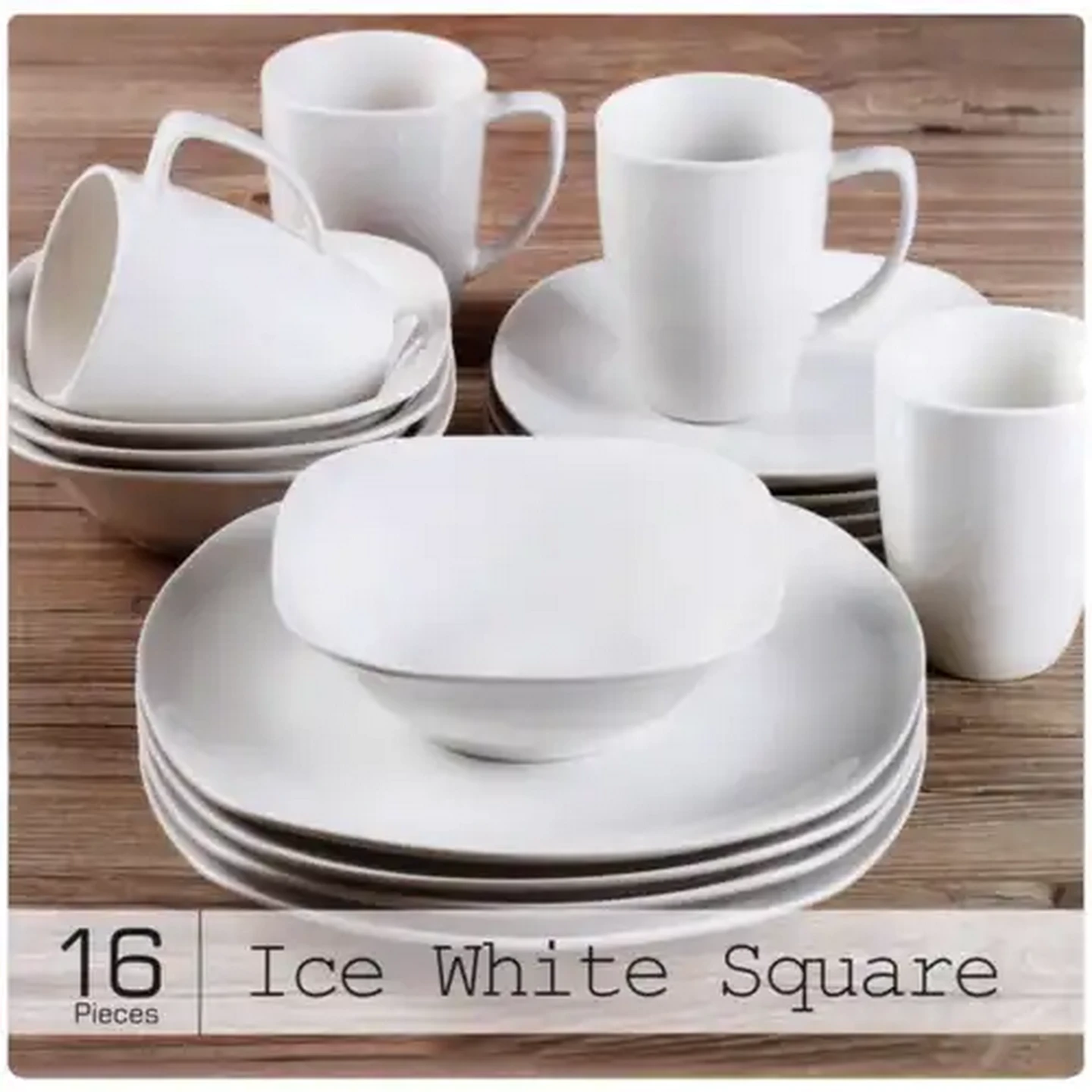 Image of Ice White Square Dinner Set 16 Piece