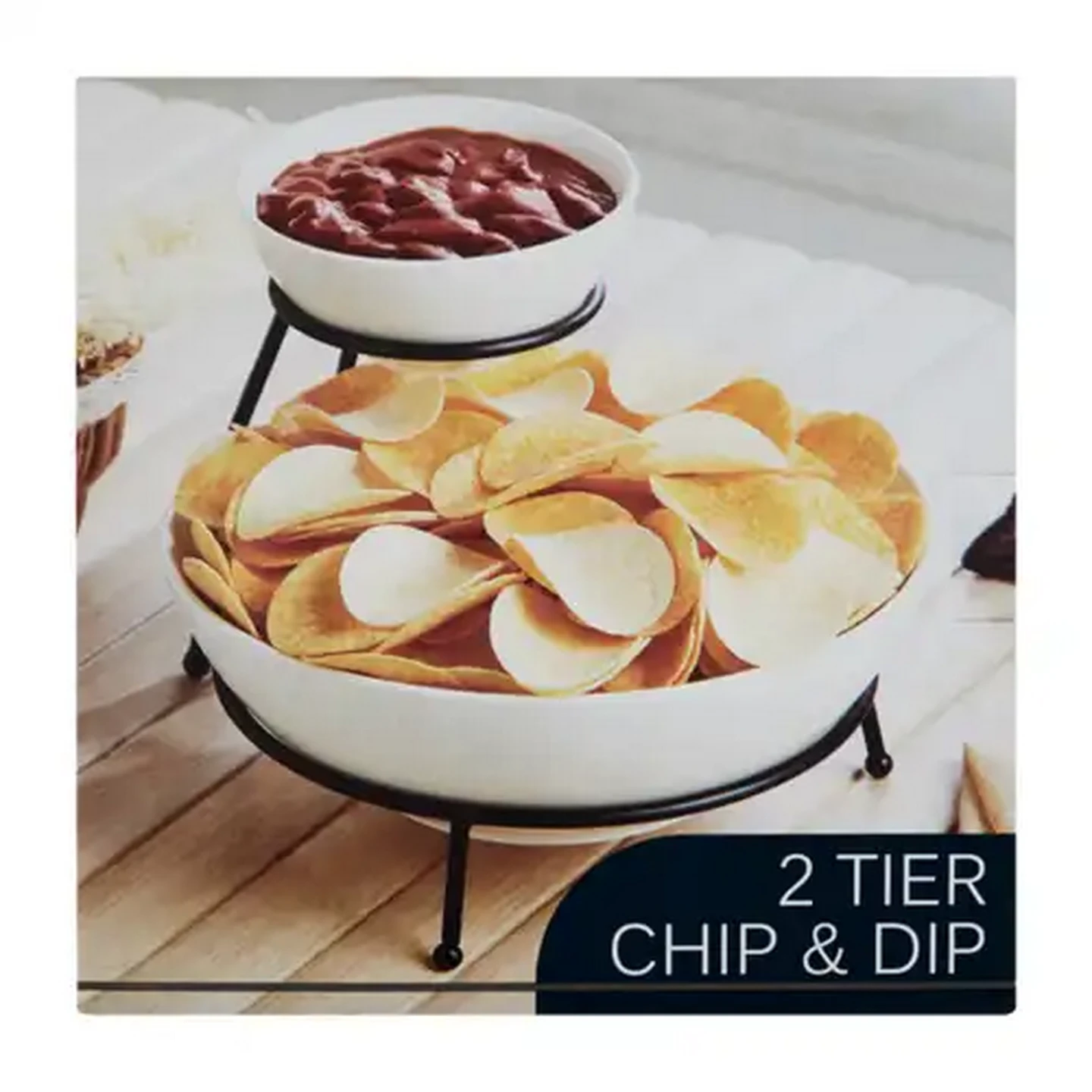 Image of White 2 Tier Chip & Dip Platter 3 Piece