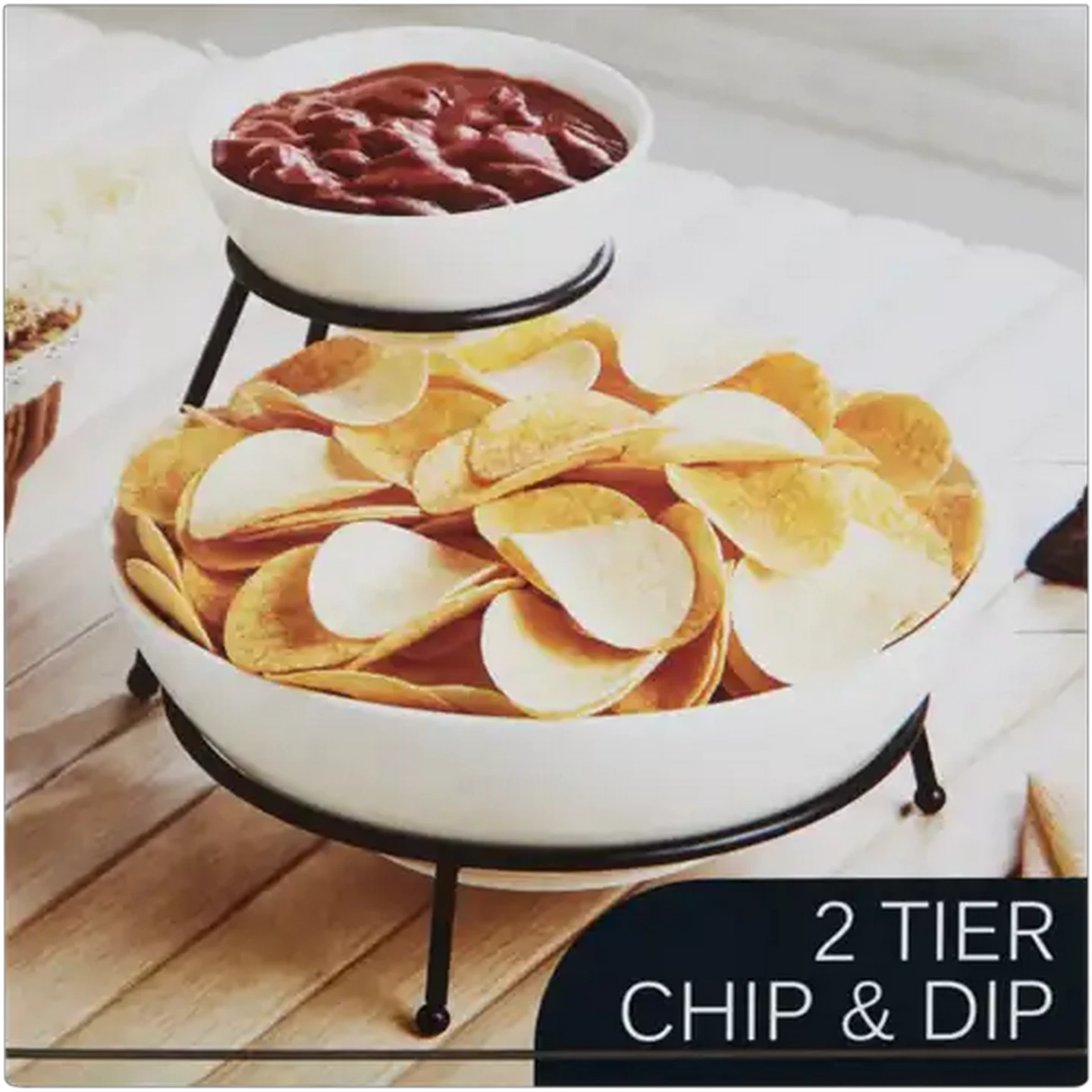 Image of White 2 Tier Chip & Dip Platter 3 Piece