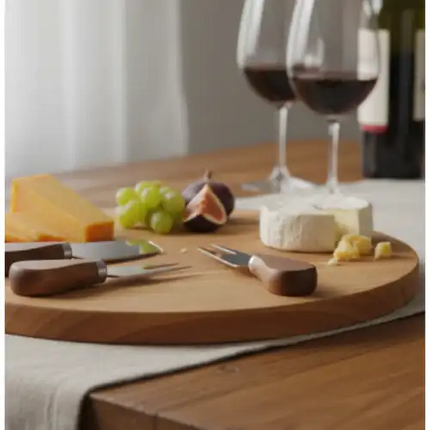 Image of Stainless Steel Cheese Knife & Round Wooden Serving Board Set 4-Piece