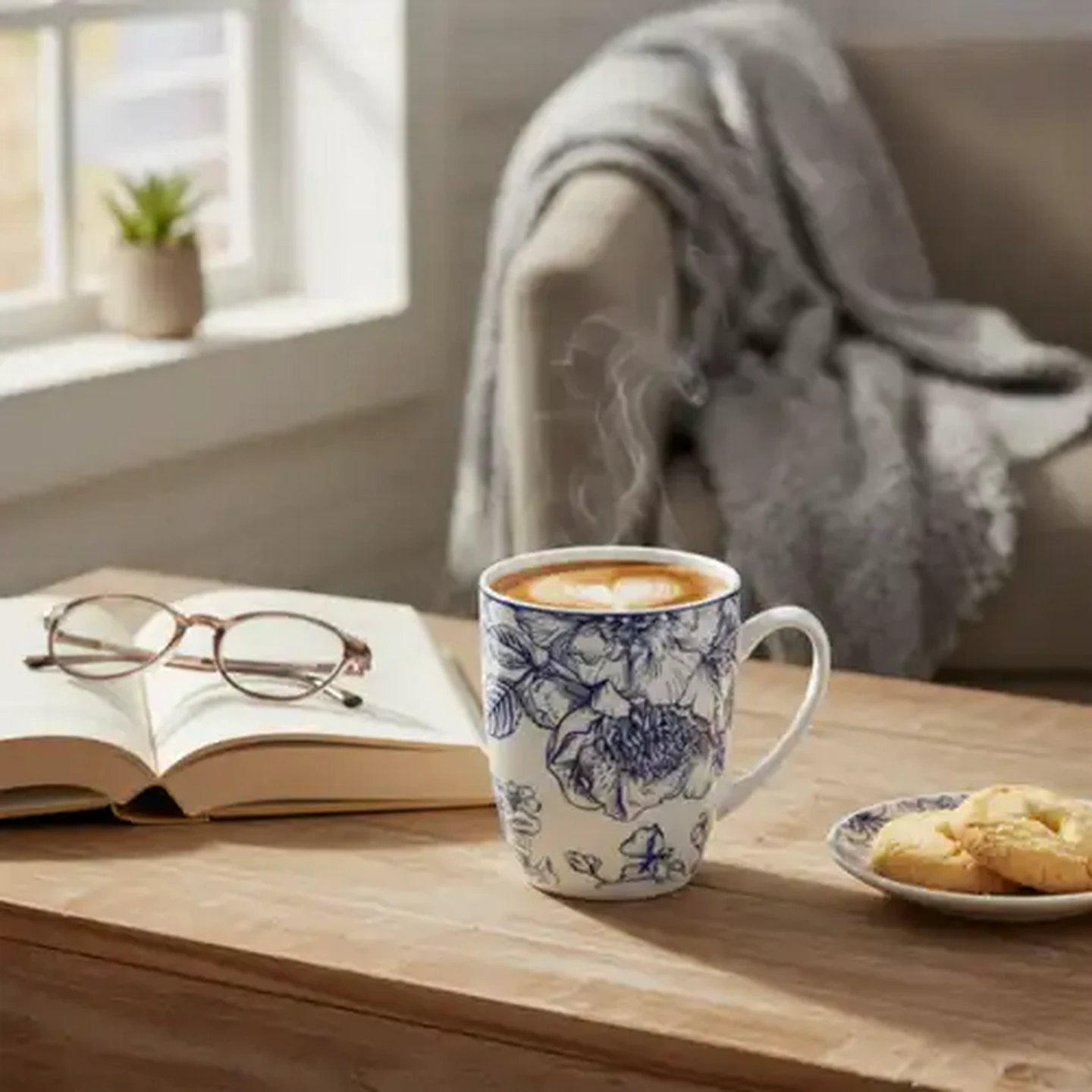 Image of Blue & White Floral Coffee Mug 355ml