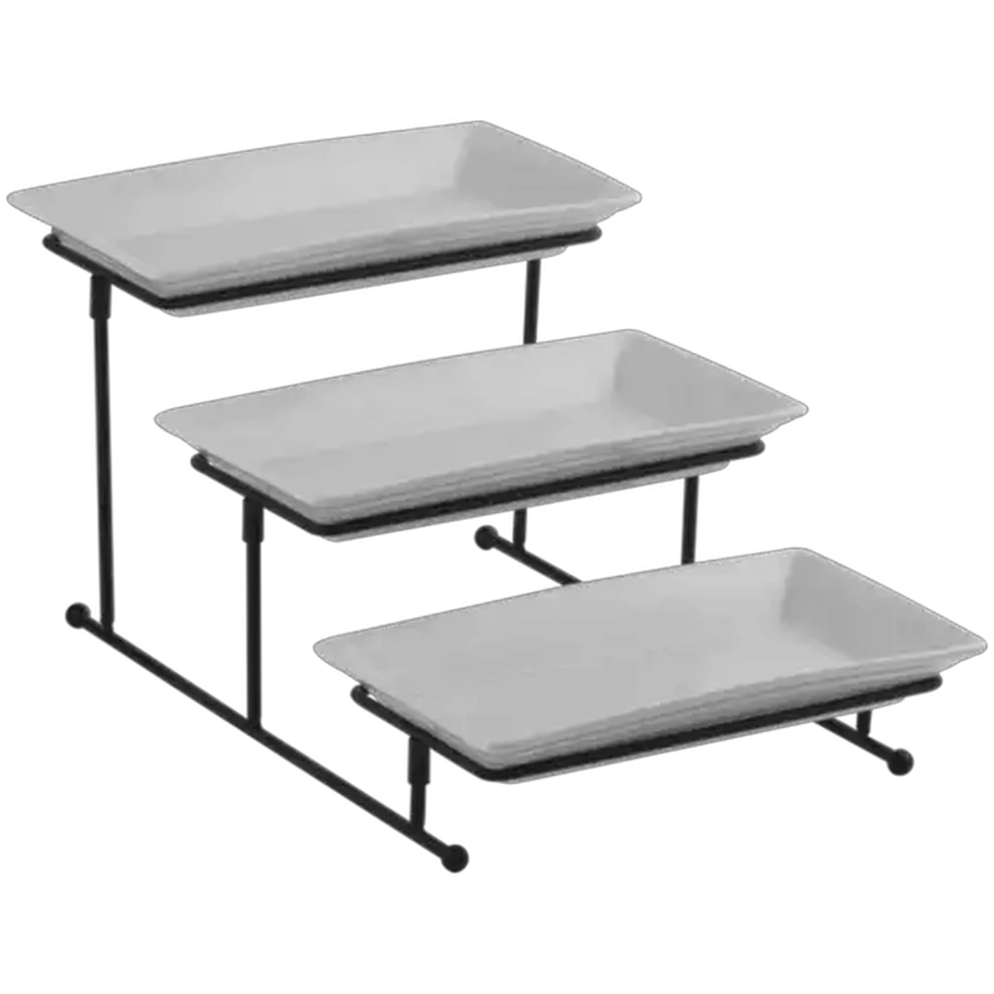 Image of White Porcelain 3-Tier Rectangular Serving Platter Set 4-Piece