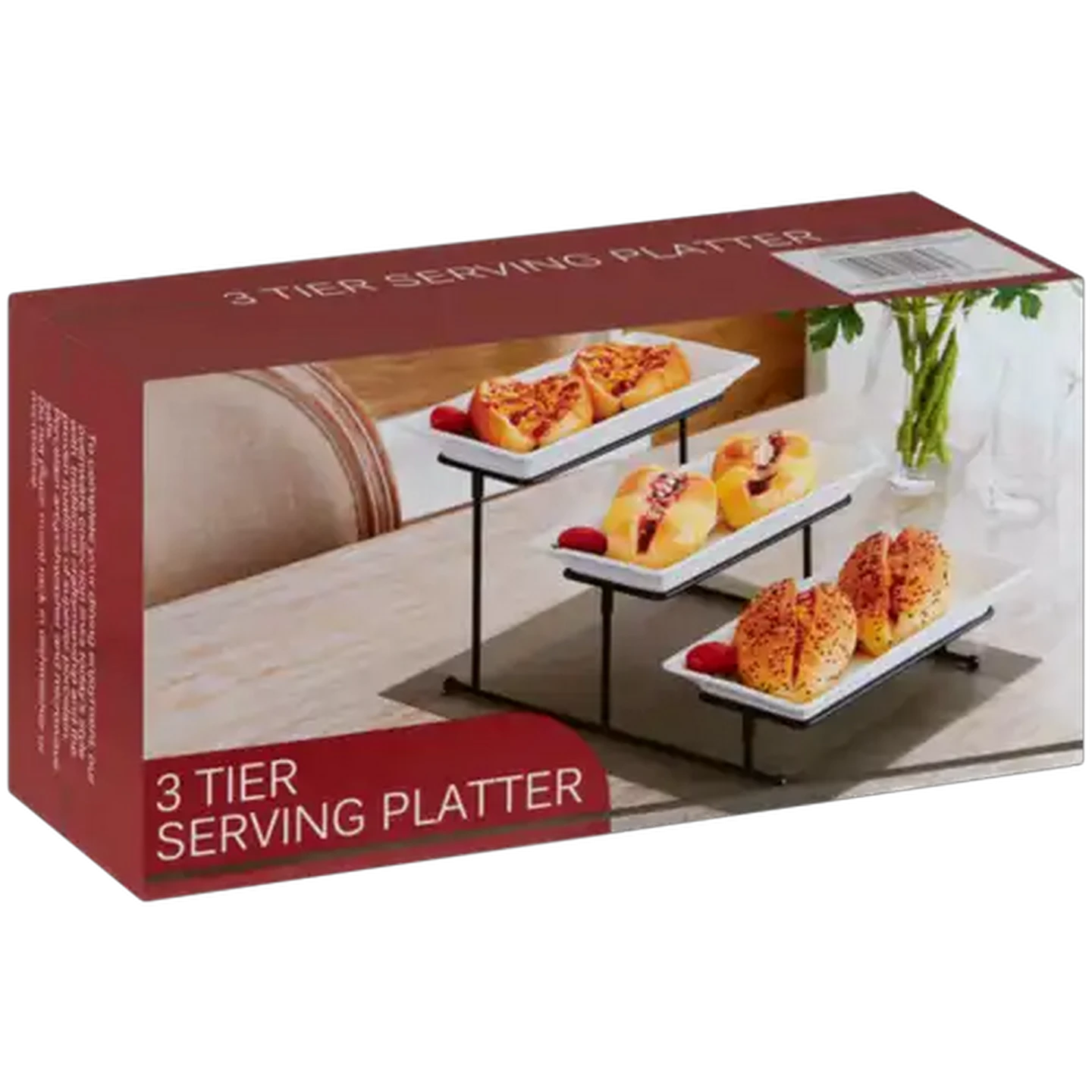 Image of White Porcelain 3-Tier Rectangular Serving Platter Set 4-Piece
