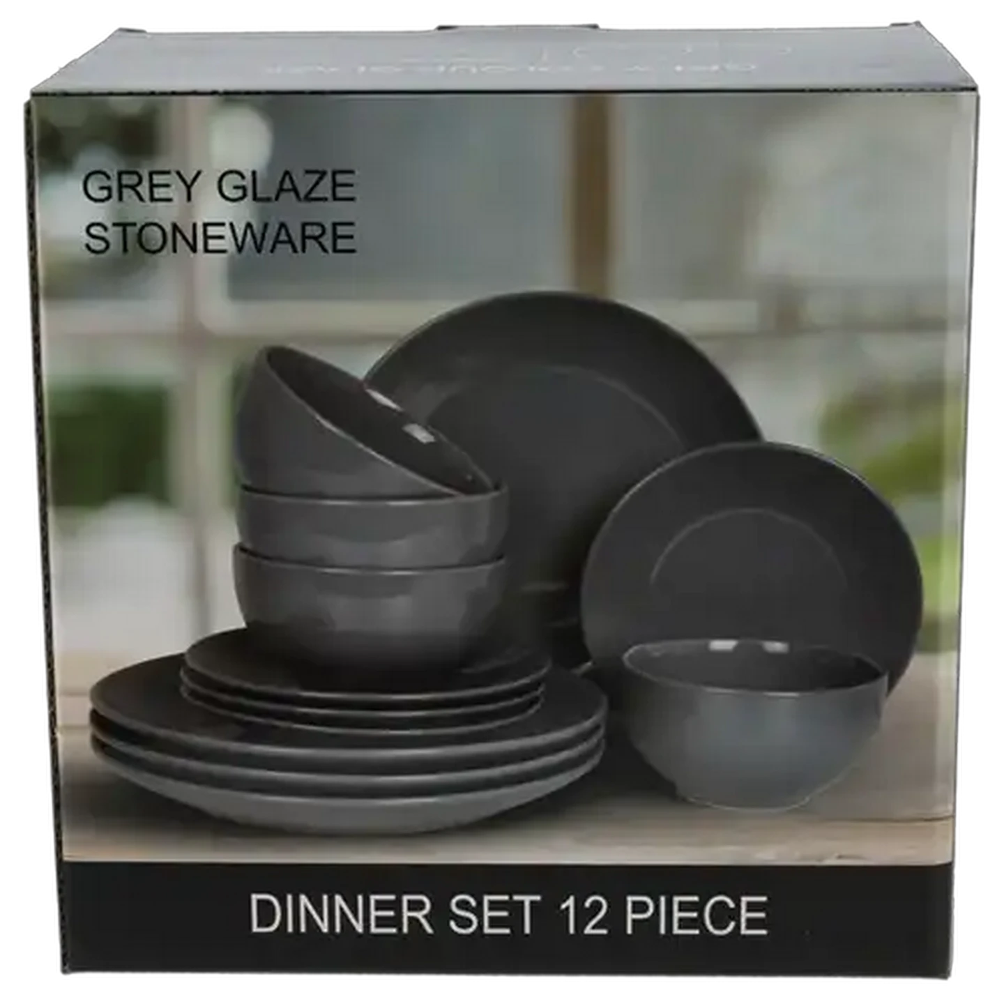 Image of Grey Glaze Colour Dinner Set 12 Piece