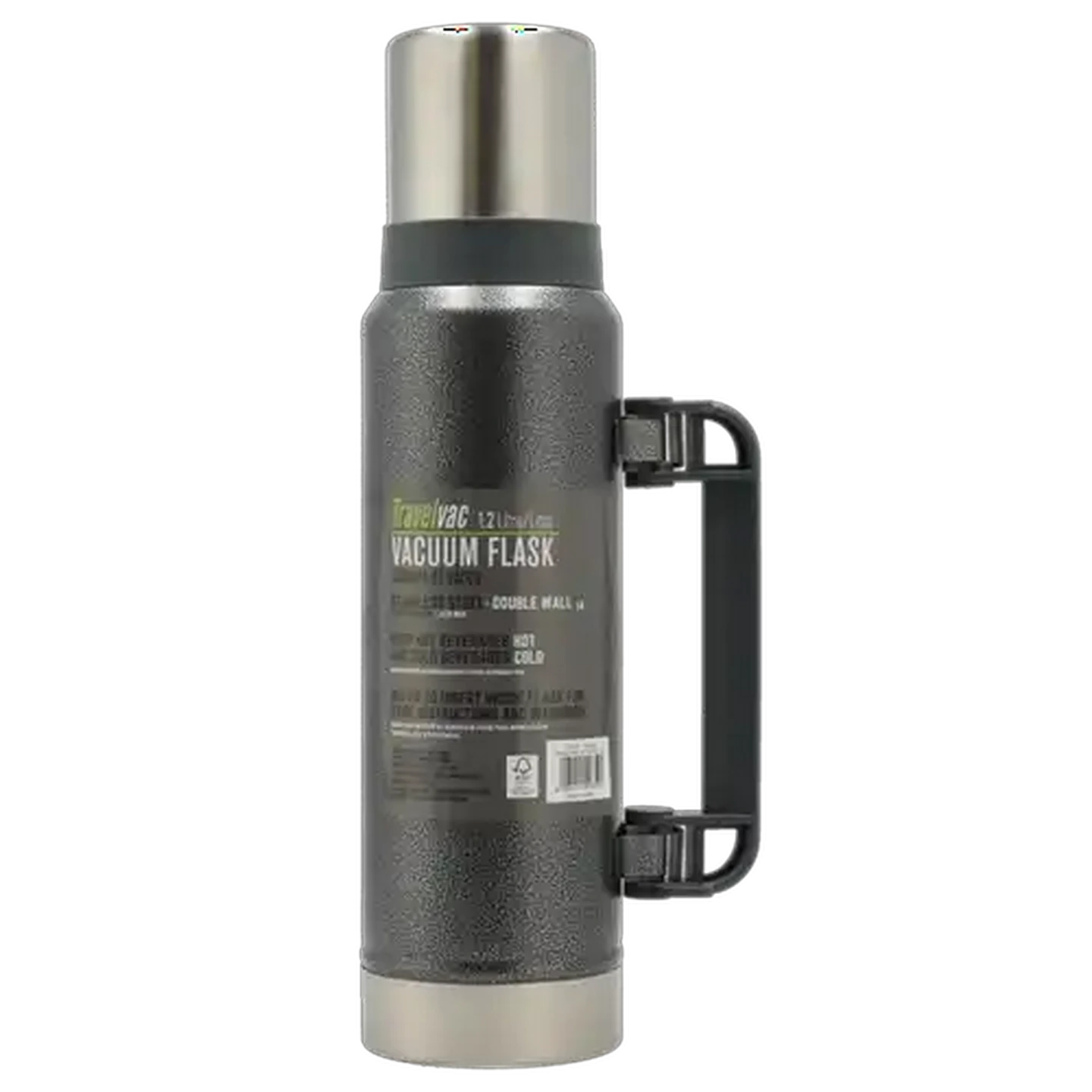 Image of TravelVac Silver & Black Stainless Steel Vacuum Flask 1.2L
