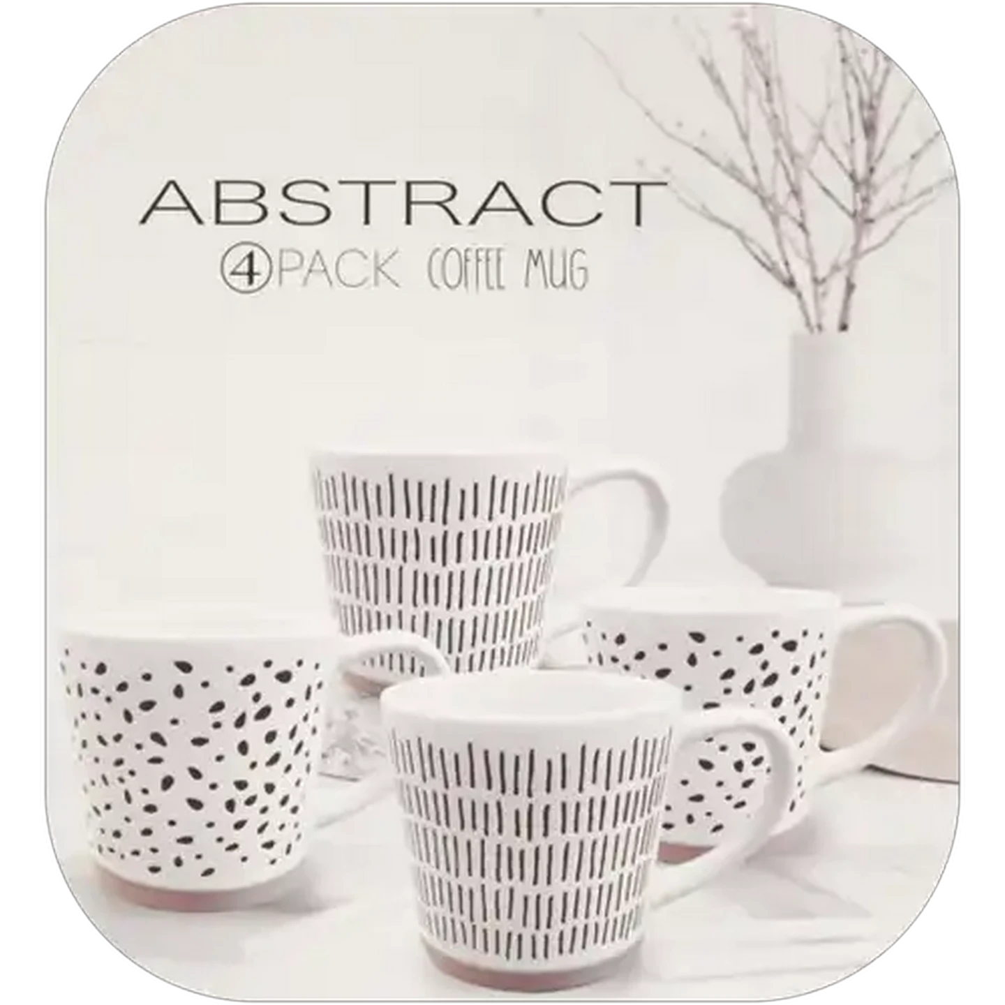 Image of Abstract Stoneware Coffee Mugs 4-Pack (Design May Vary)