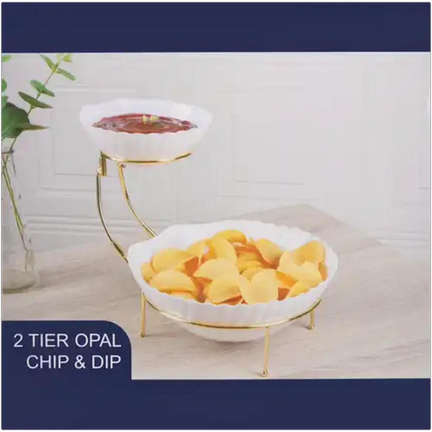 Image of Opal 2 Tier Chip & Dip Serving Bowls 3 Piece