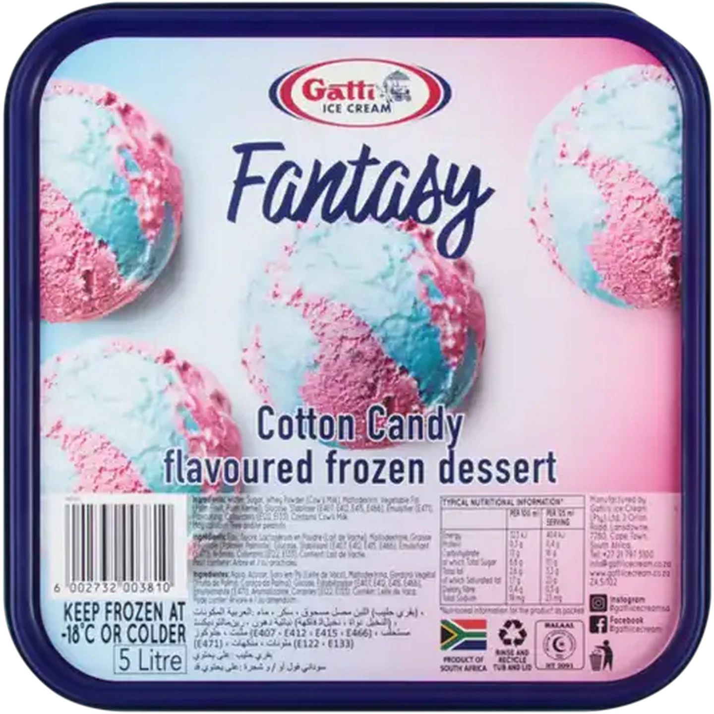 Image of Gatti Ice Cream Fantasy Cotton Candy Flavoured Frozen Dessert Tub 5L