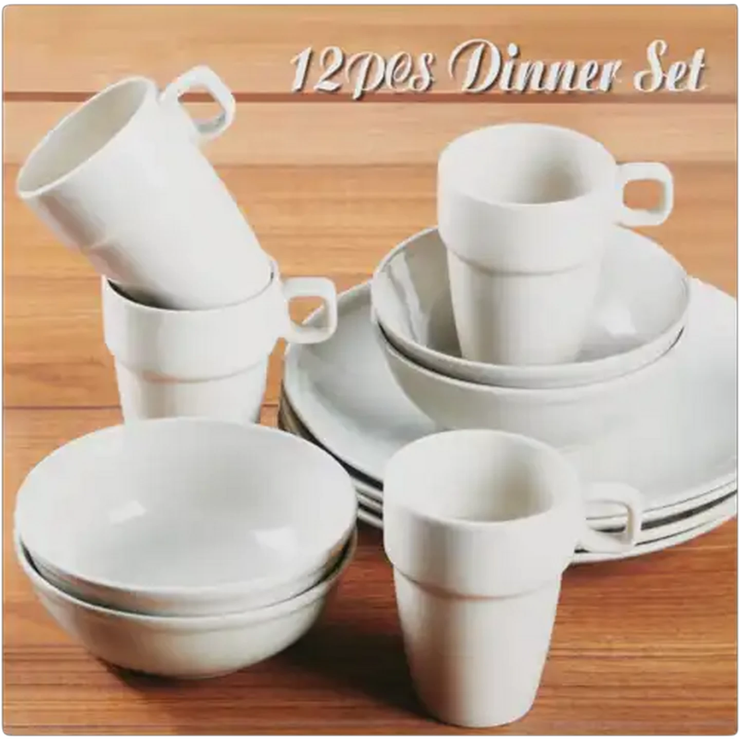 Image of White Silk Stone Dinner Set 12 Piece