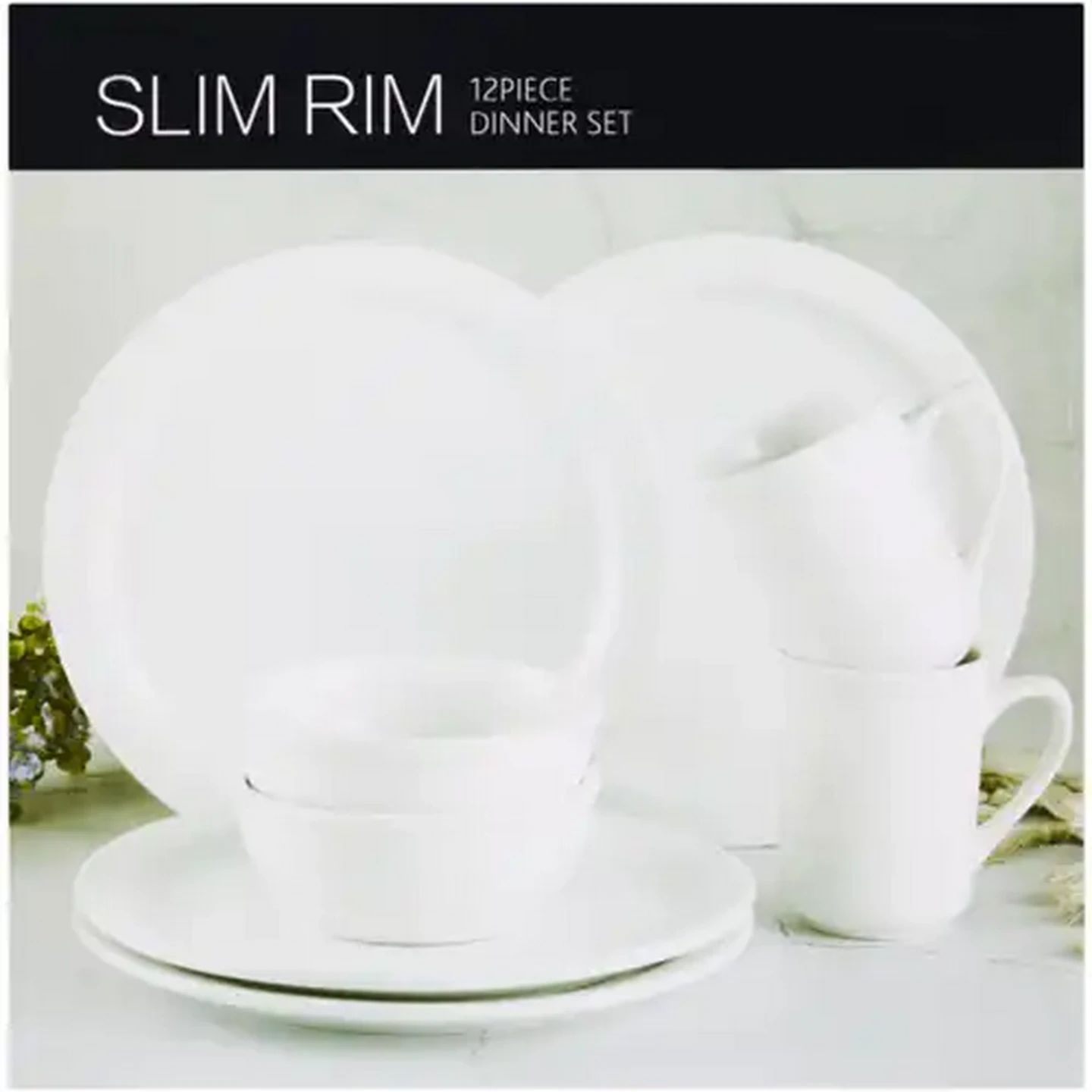 Image of White Slim Rim Dinner Set 12 Piece