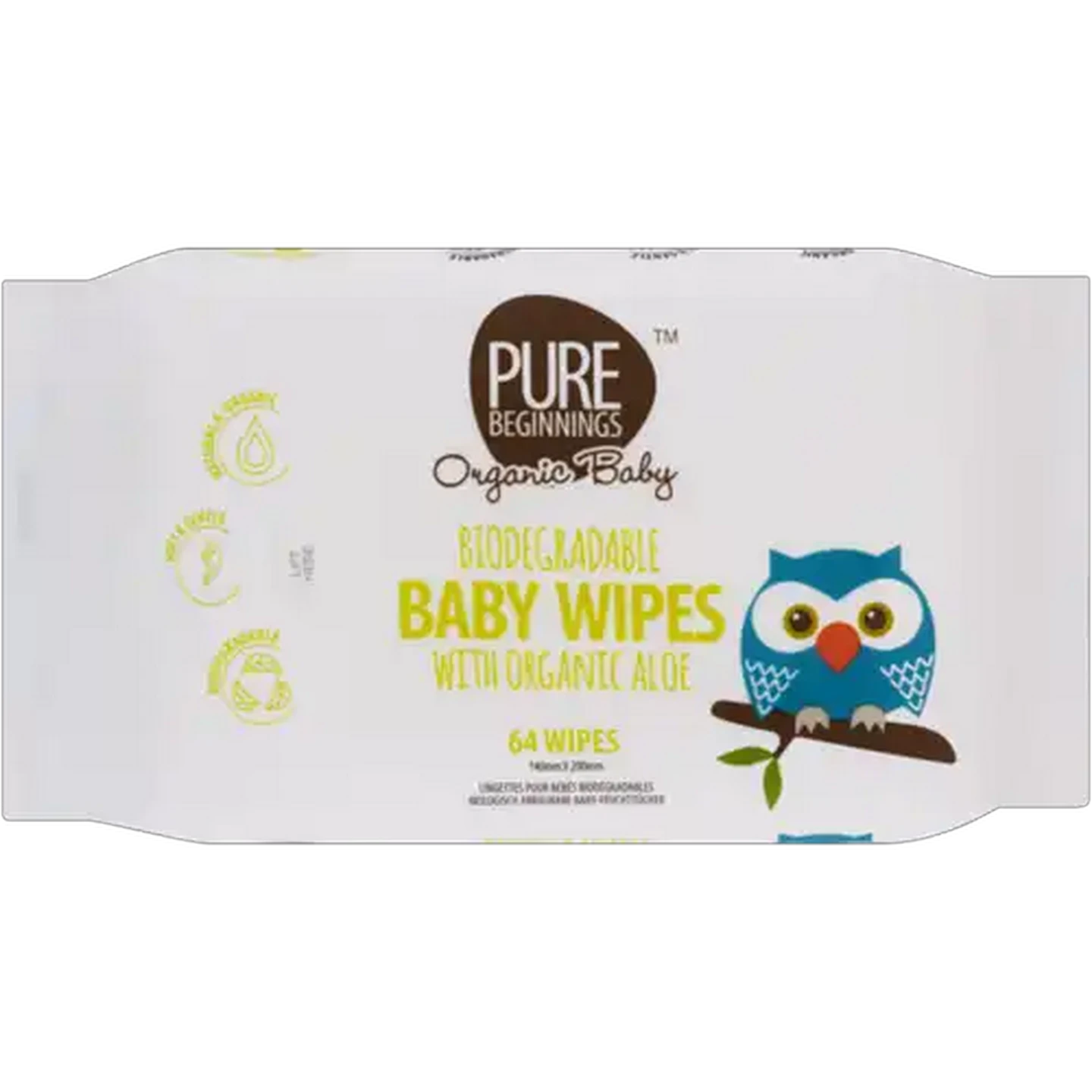 Image of Pure Beginnings Biodegradable Baby Wipes With Organic Aloe 64-Pack
