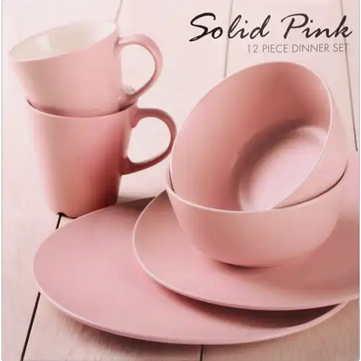 Image of Solid Pink Dinner Set 12 Piece