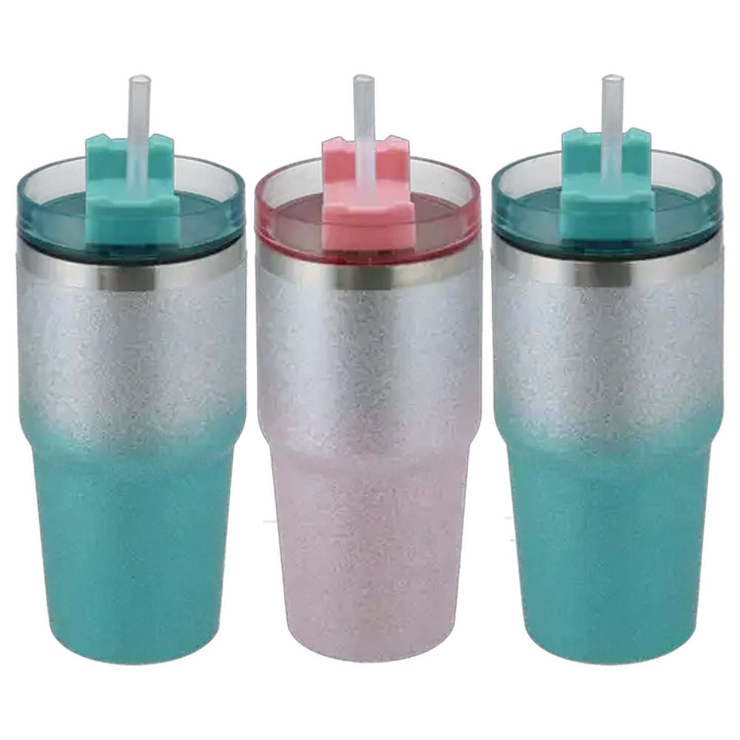 Image of Stainless Steel Glitter Travel Mug with Straw 600ml (Colour May Vary)
