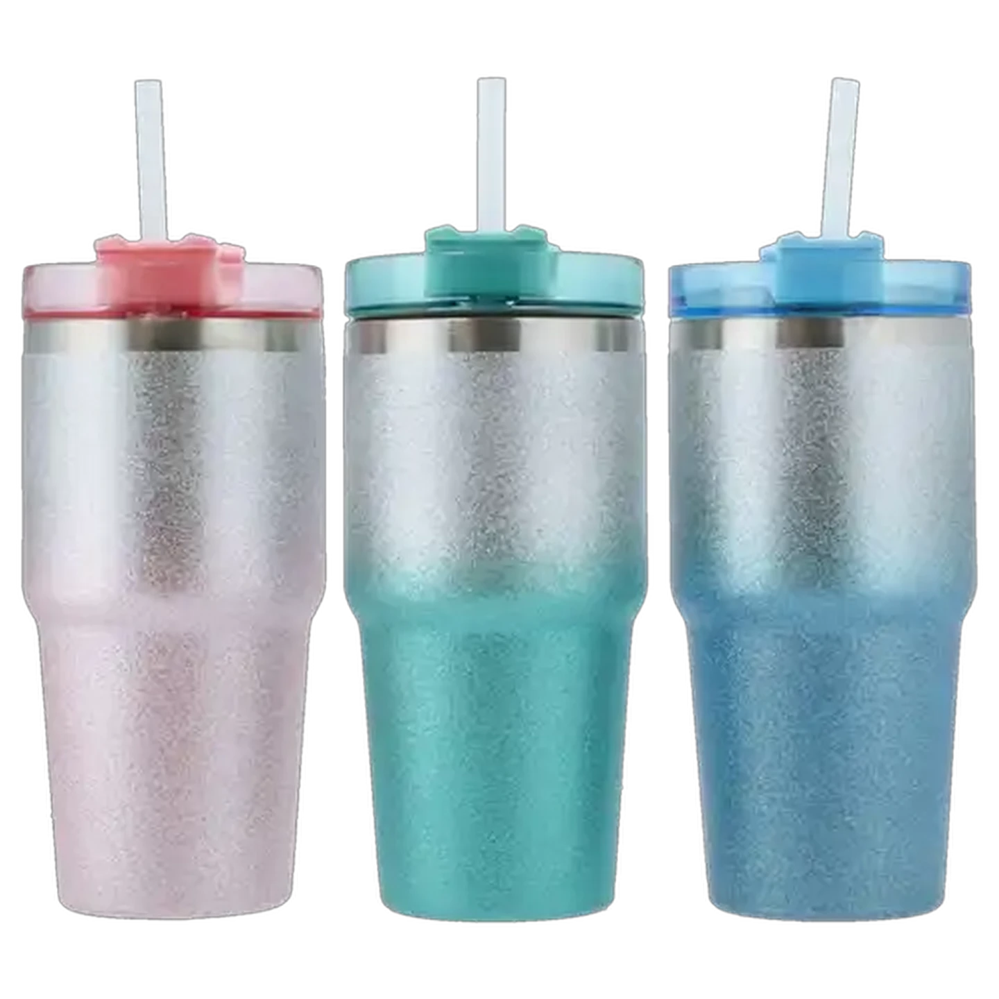 Image of Stainless Steel Glitter Travel Mug with Straw 600ml (Colour May Vary)