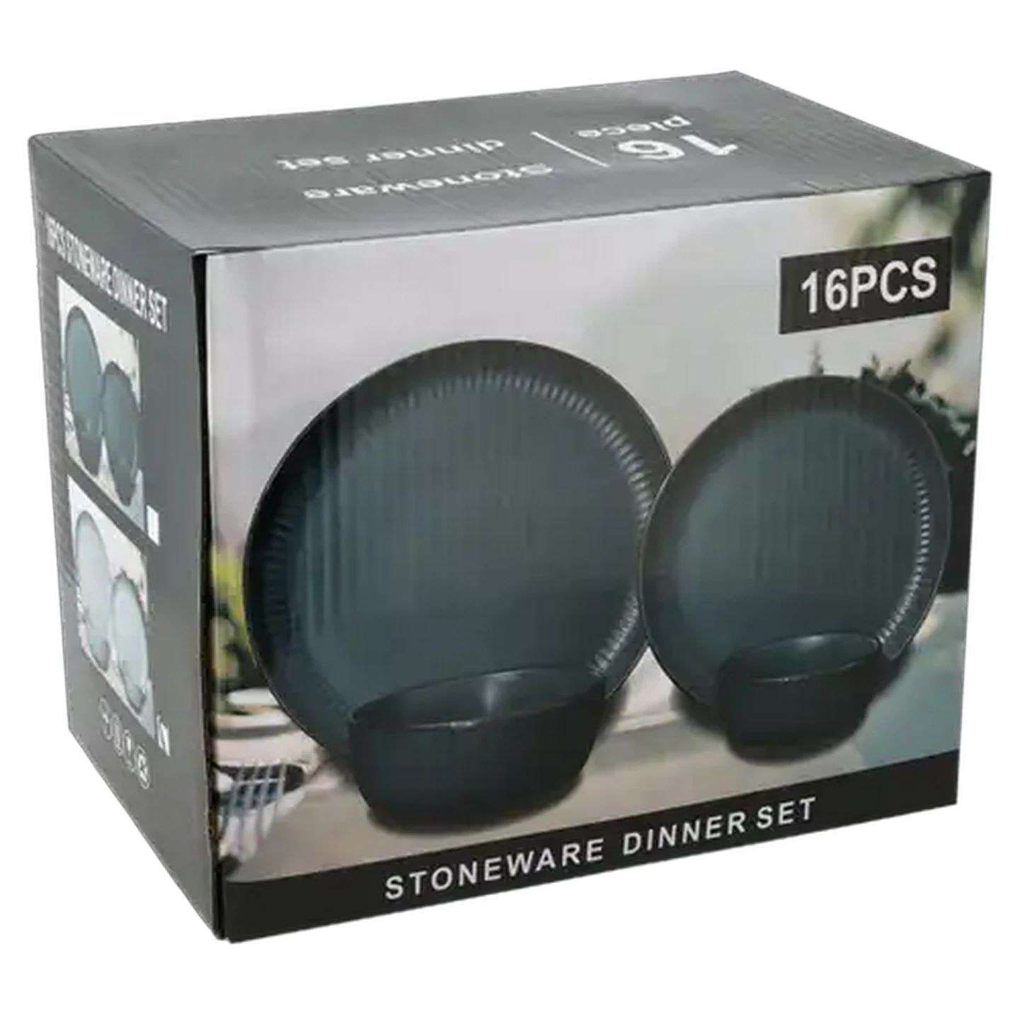 Image of Stoneware Dark Grey Gold Rim Dinner Set 16-Piece