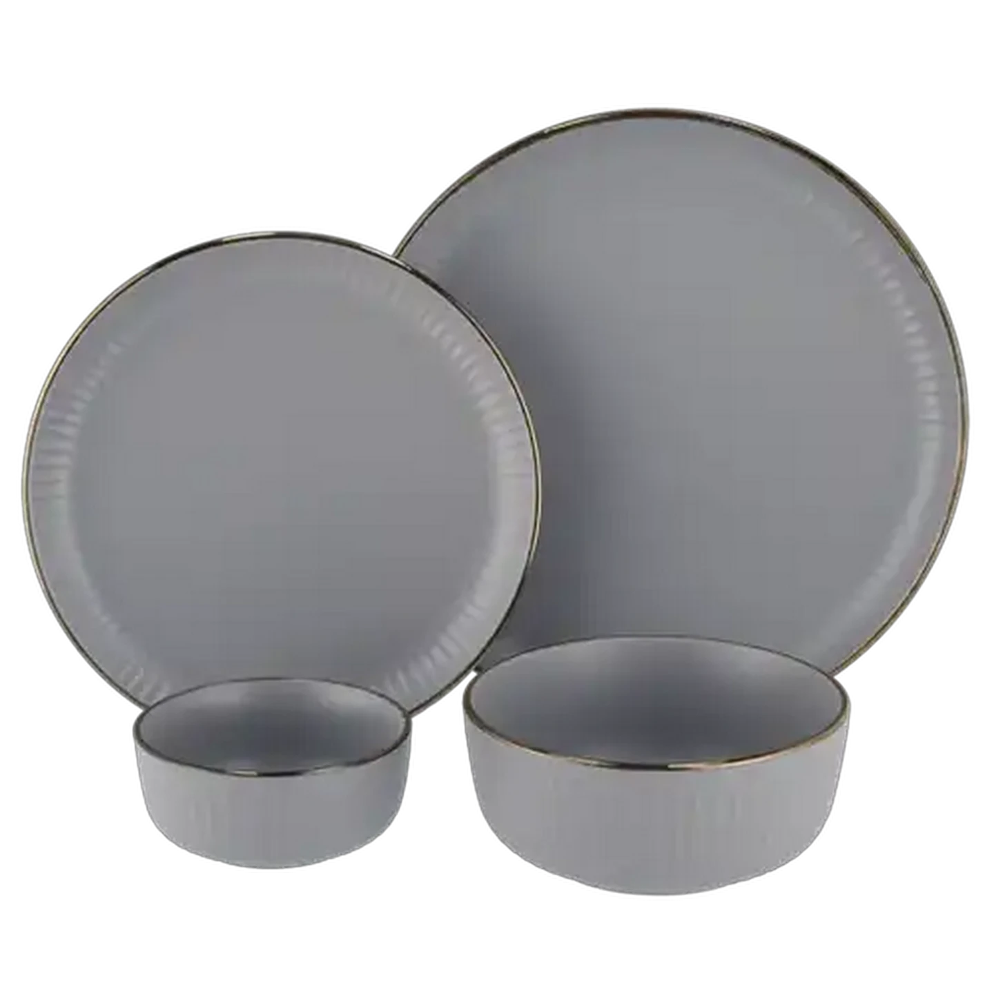Image of Stoneware Light Grey Gold Rim Dinner Set 16-Piece