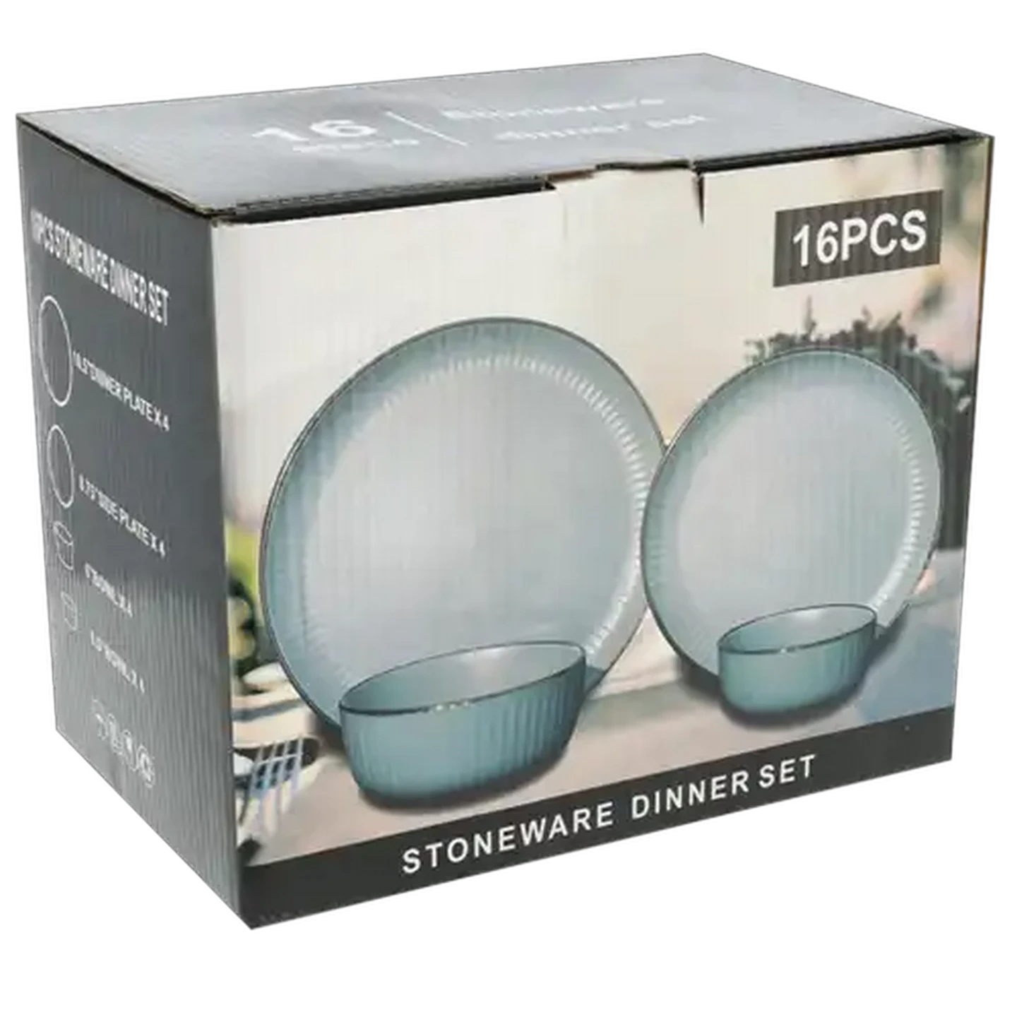Image of Stoneware Light Grey Gold Rim Dinner Set 16-Piece