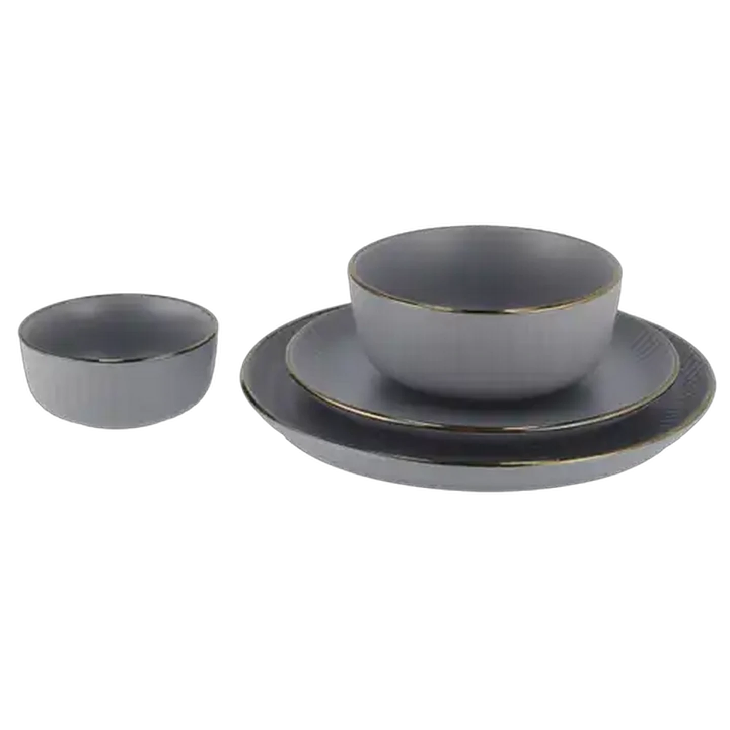 Image of Stoneware Light Grey Gold Rim Dinner Set 16-Piece