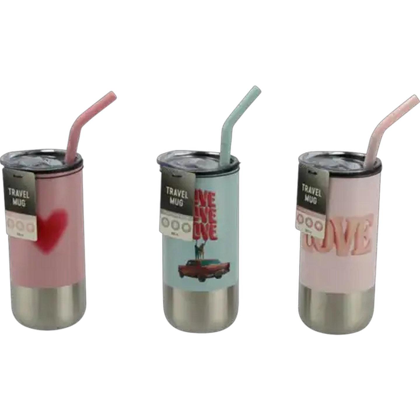 Image of Love Travel Mug with Straw 500ml (Design May Vary)
