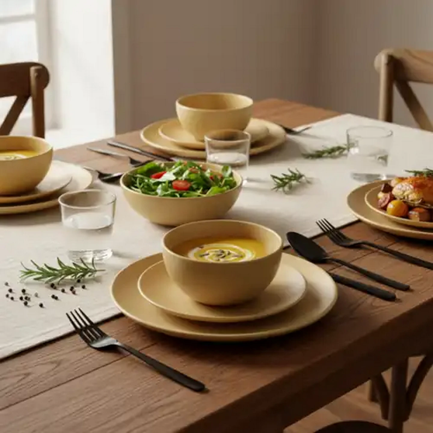 Image of Matt Mustard Stoneware Dinner Set 12-Piece