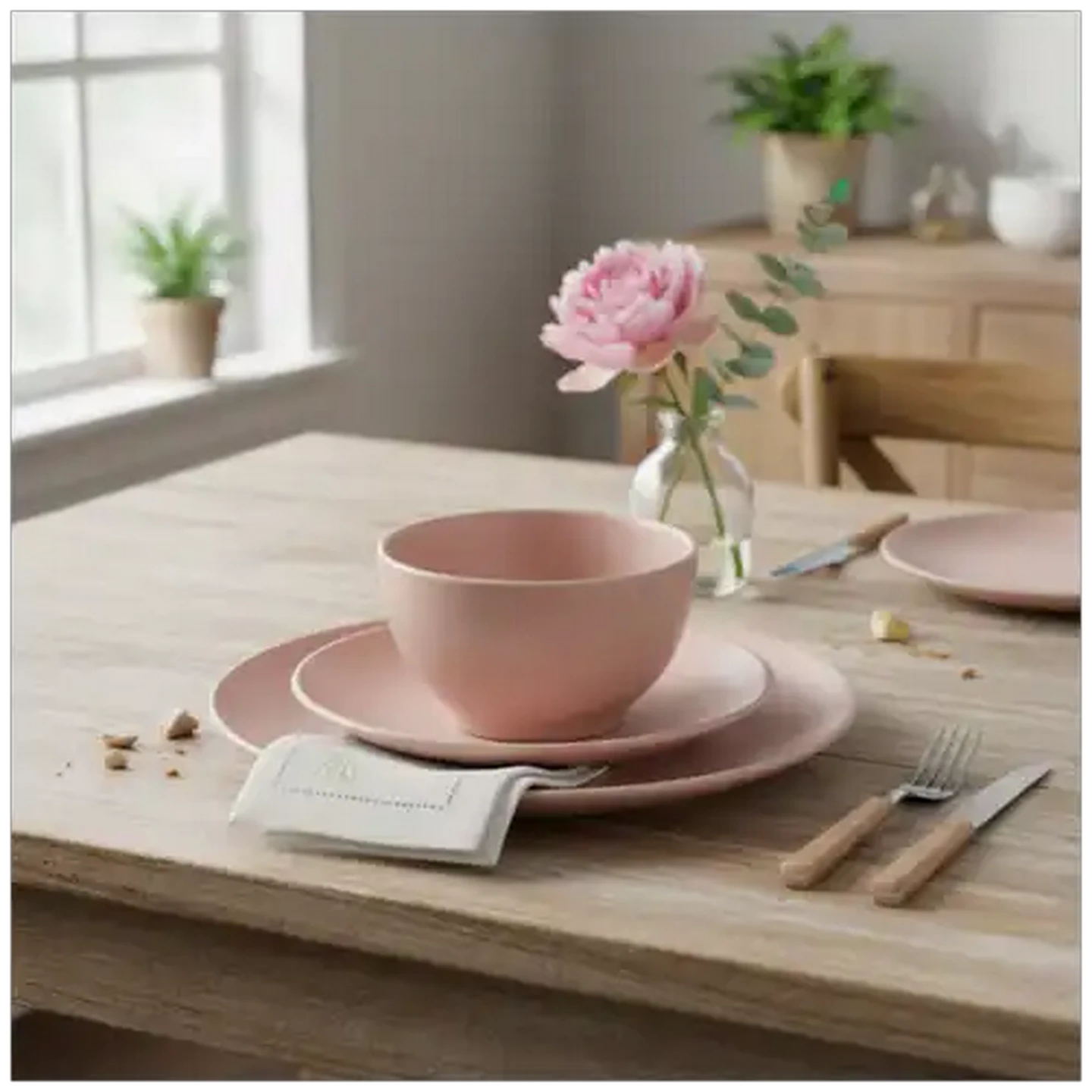 Image of Matt Pink Stoneware Dinner Set 12-Piece
