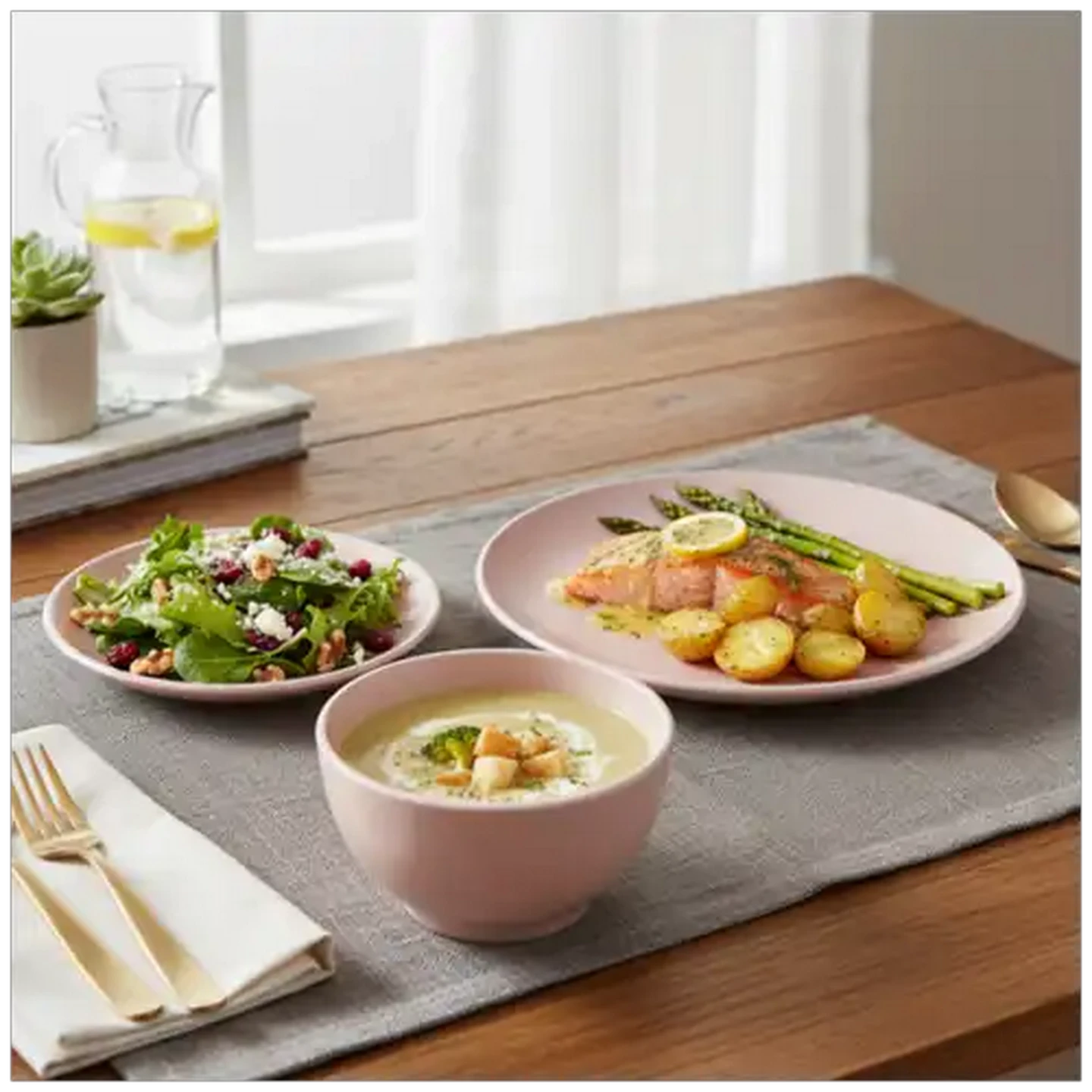 Image of Matt Pink Stoneware Dinner Set 12-Piece