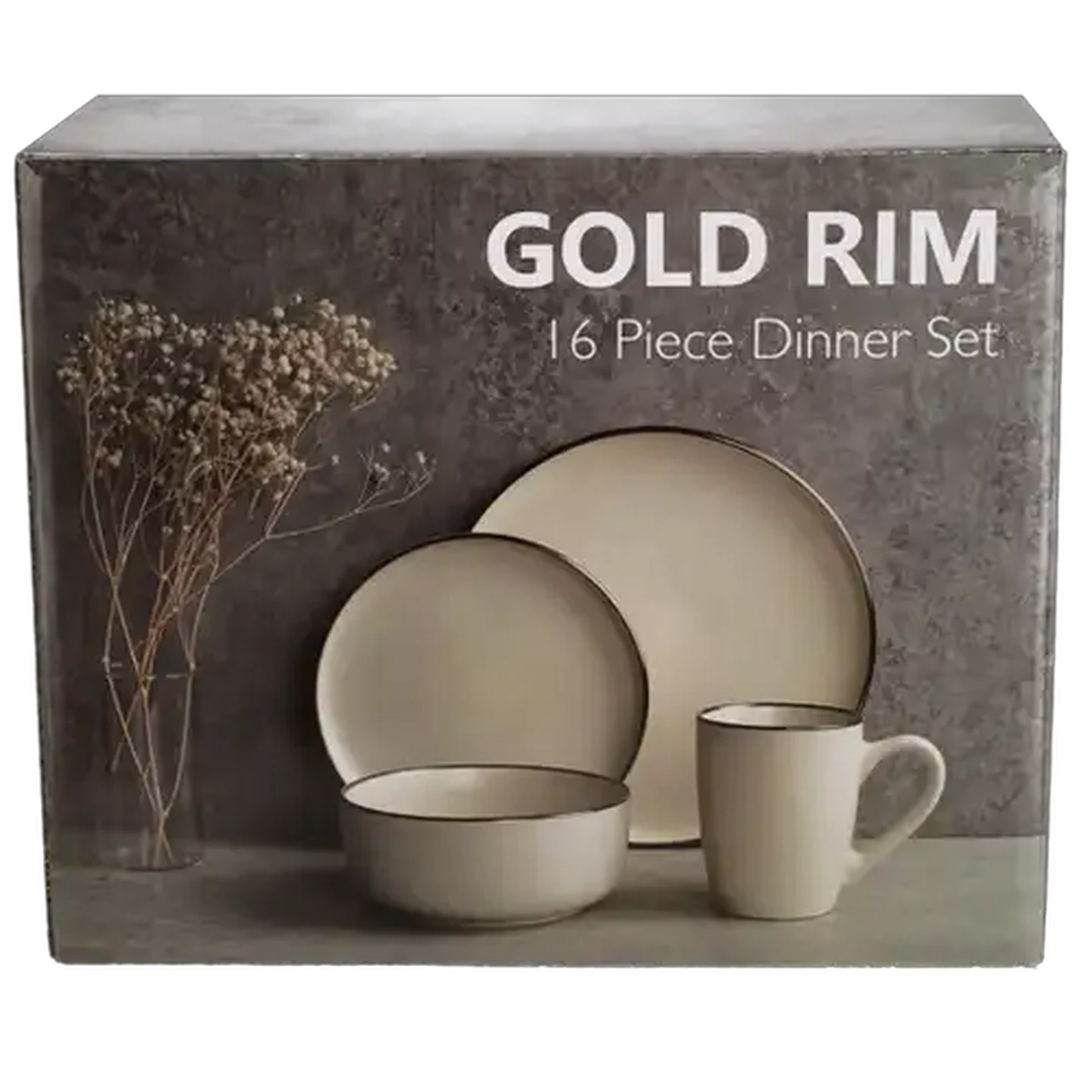 Image of Gold Rim Stoneware Dinner Set 16-Piece (Colour May Vary)