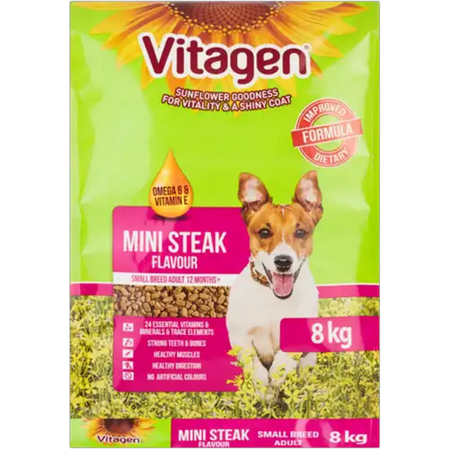 Image of Vitagen Mini Steak Flavour Small Adult Dry Dog Food 8kg
