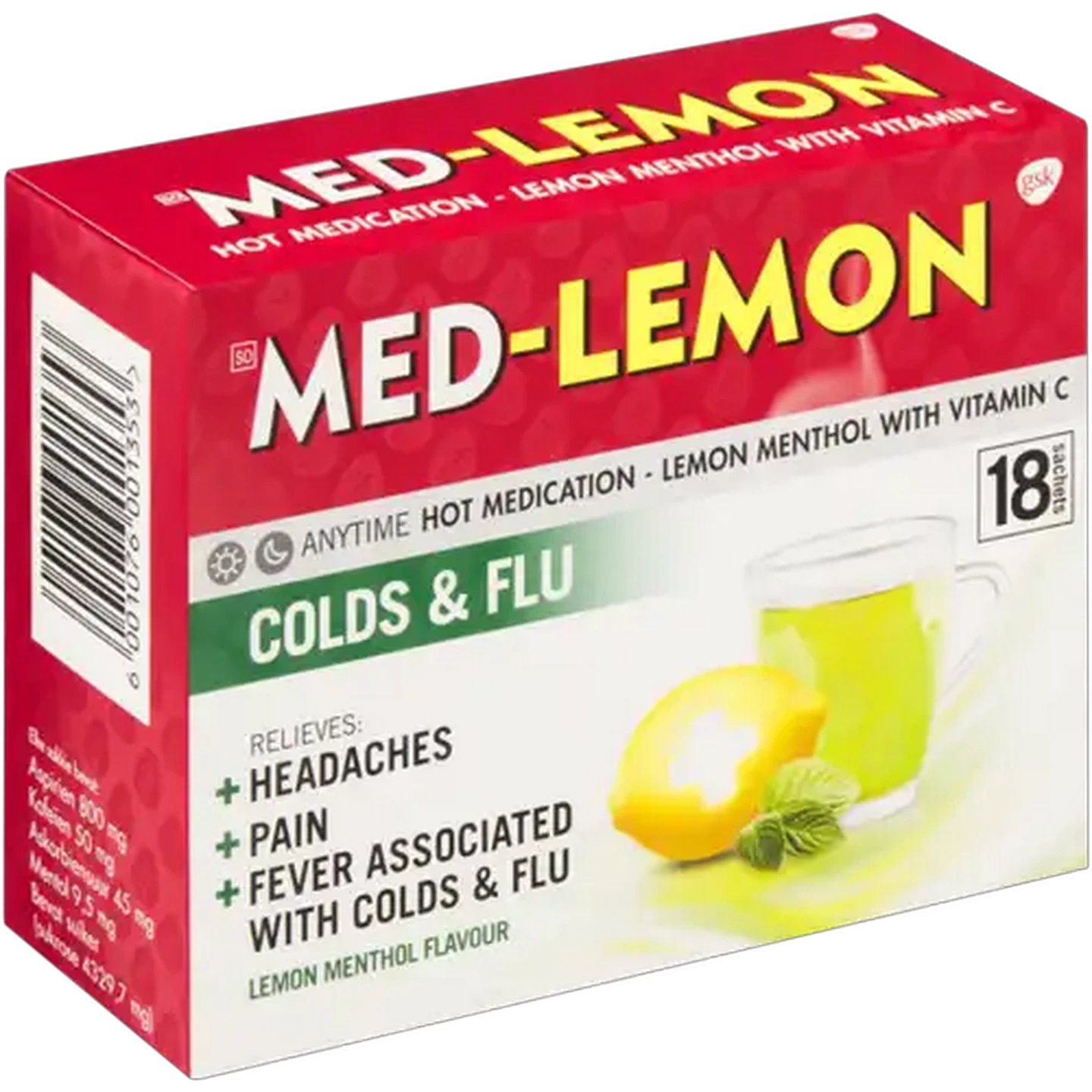 Image of Med-Lemon Lemon Menthol Flavour Hot Medication 18 Pack