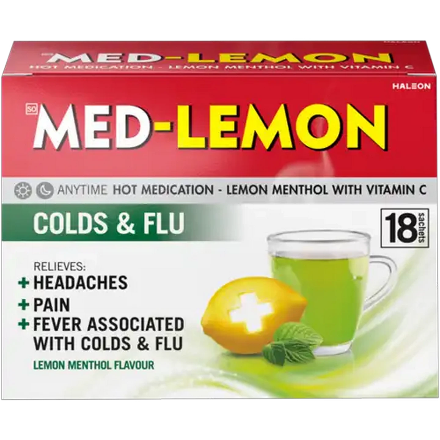 Image of Med-Lemon Lemon Menthol Flavour Hot Medication 18 Pack