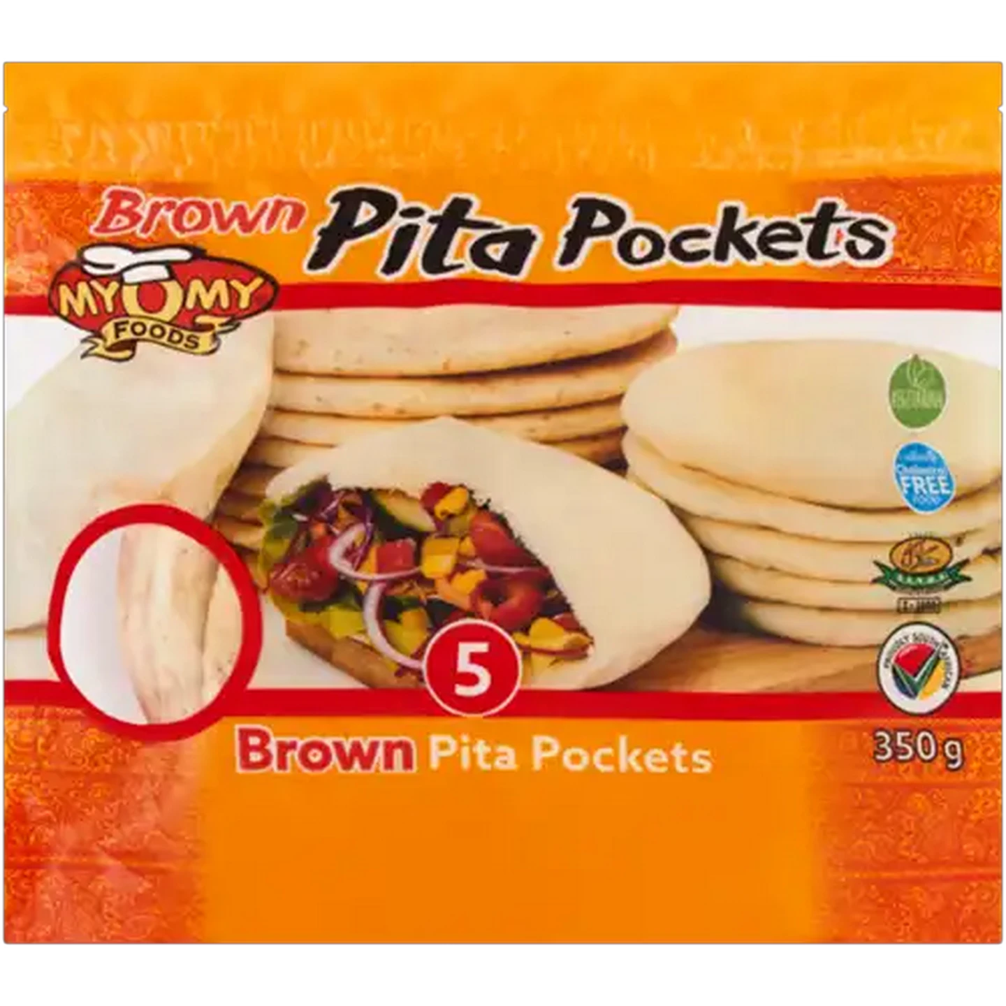 Image of MyOMy Foods Frozen Brown Pita Pockets 5 Pack