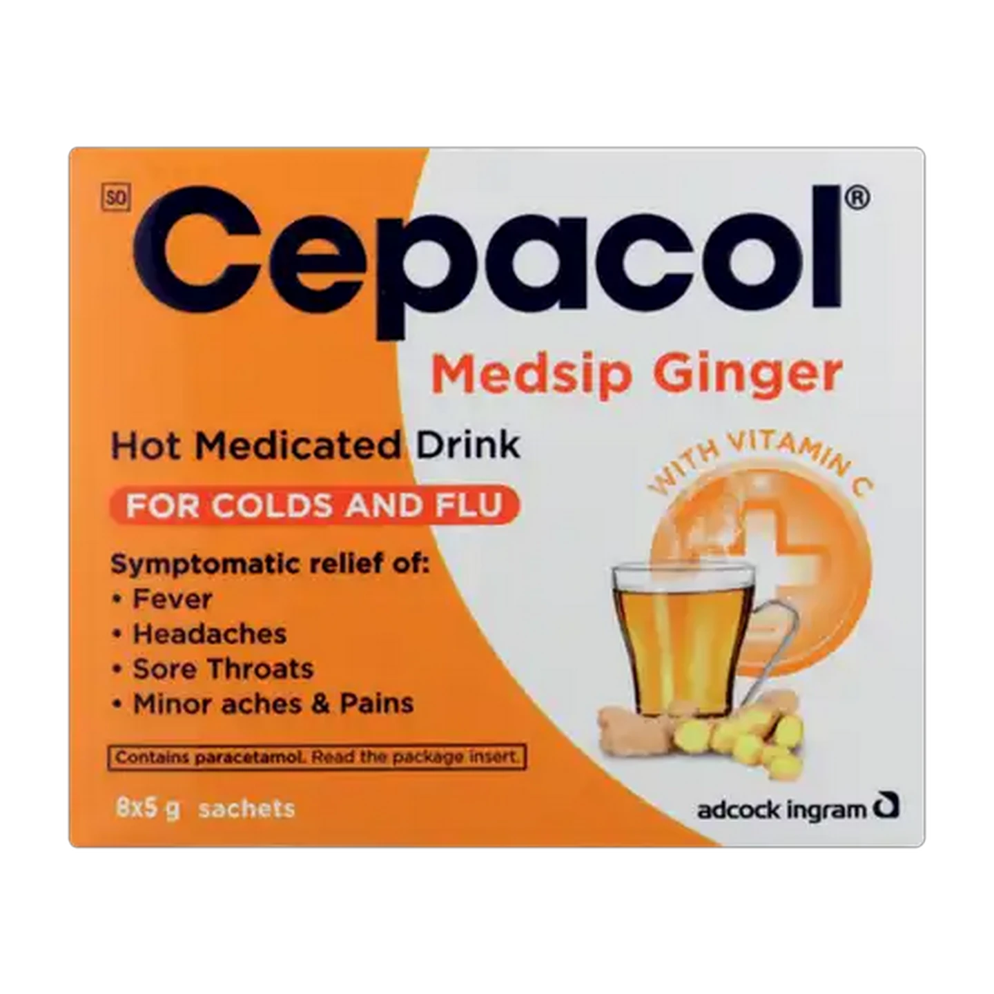 Image of Cepacol Medsip Ginger Cold & Flu Sachets 8 Pack