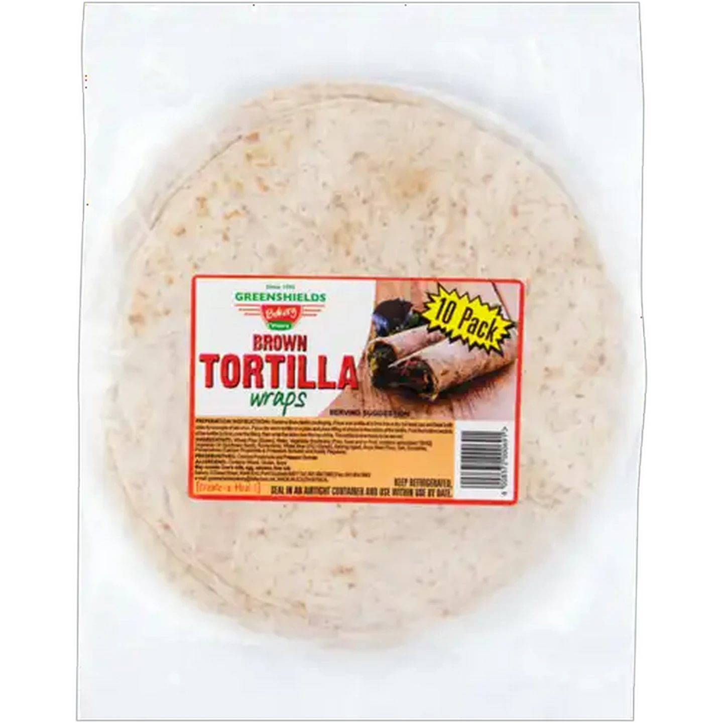 Image of Greenshields Bakery Brown Tortilla Wraps 10 Pack