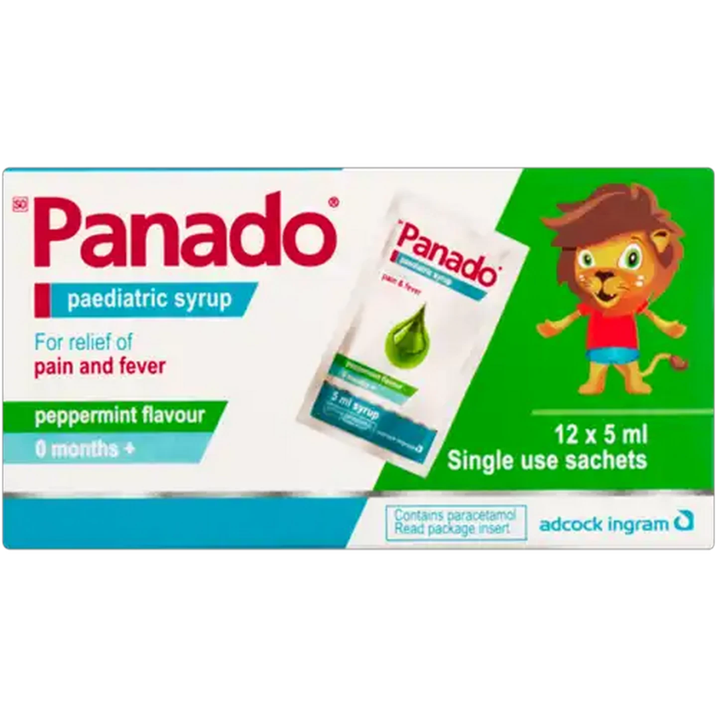 Image of Panado Peppermint Flavoured Paediatric Syrup Sachets 12 x 5ml