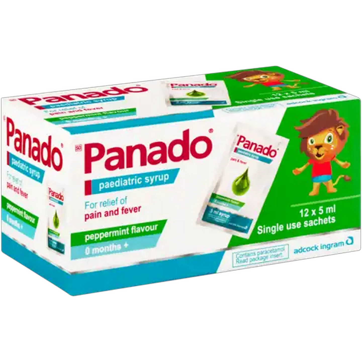 Image of Panado Peppermint Flavoured Paediatric Syrup Sachets 12 x 5ml