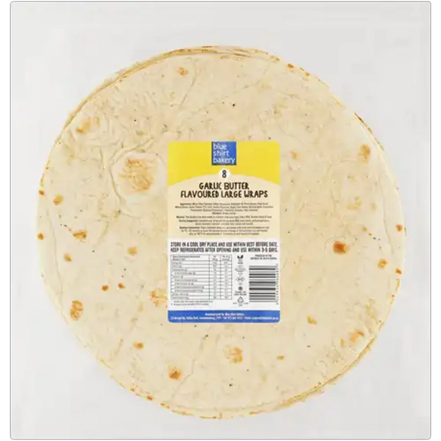 Image of Blue Shirt Bakery Large Garlic Butter Flavoured Wraps 8 Pack
