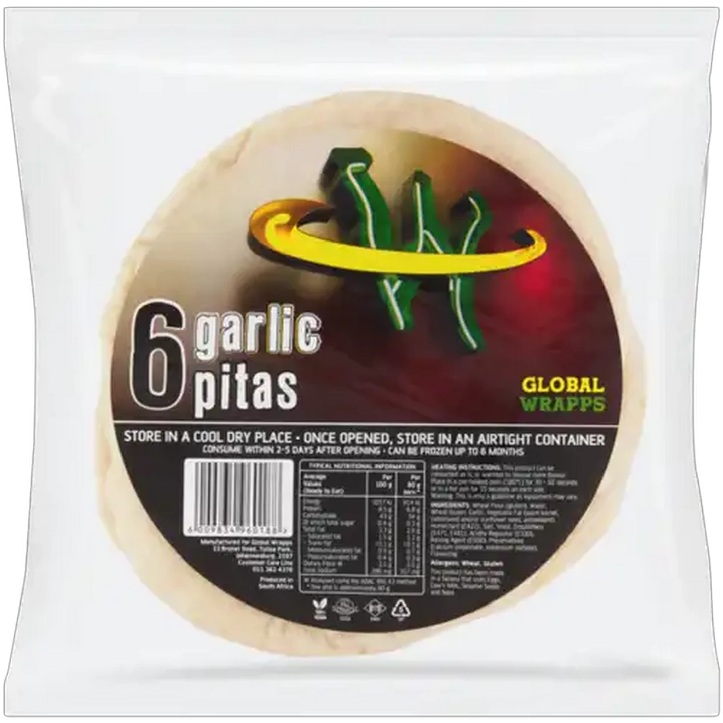Image of GLOBAL WRAPPS Garlic Pitas 6 Pack