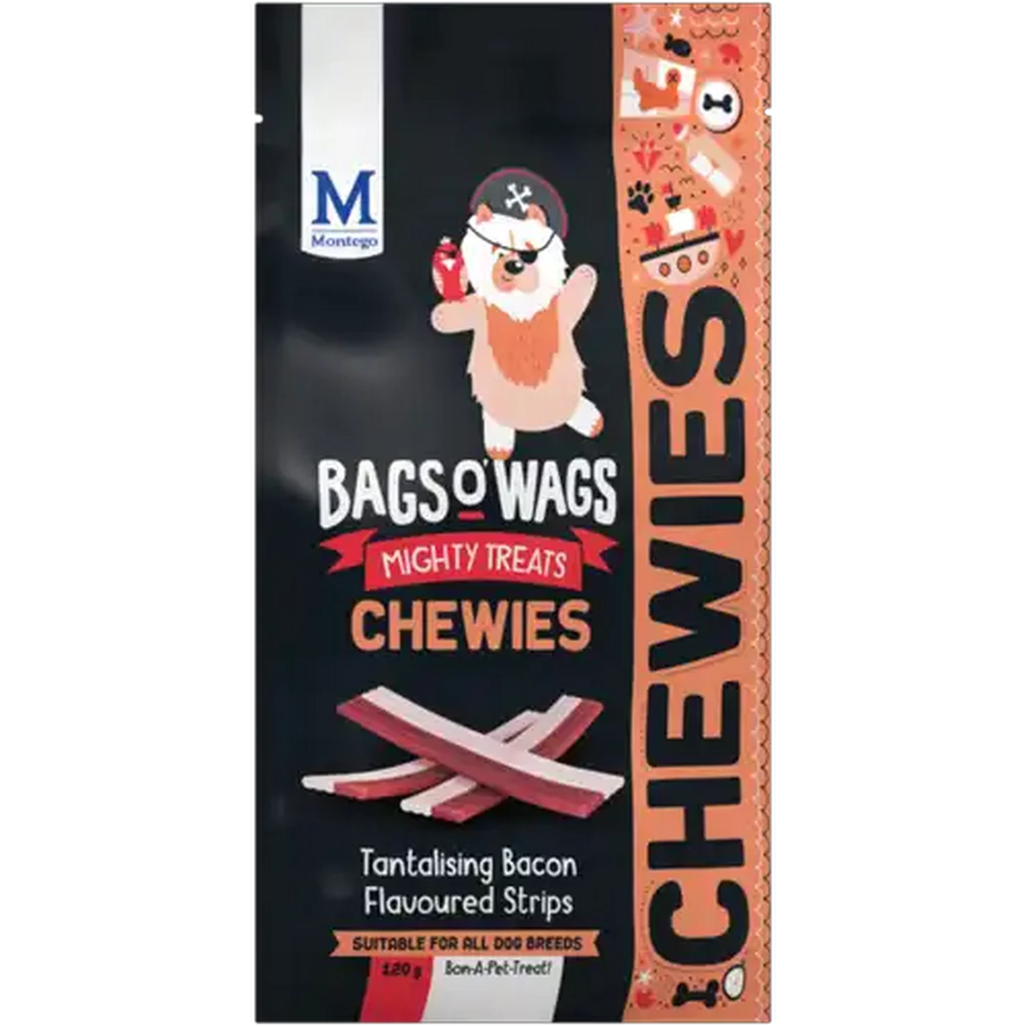 Image of Montego Bags 'O Wags Bacon Flavoured Strips Chewies 120g