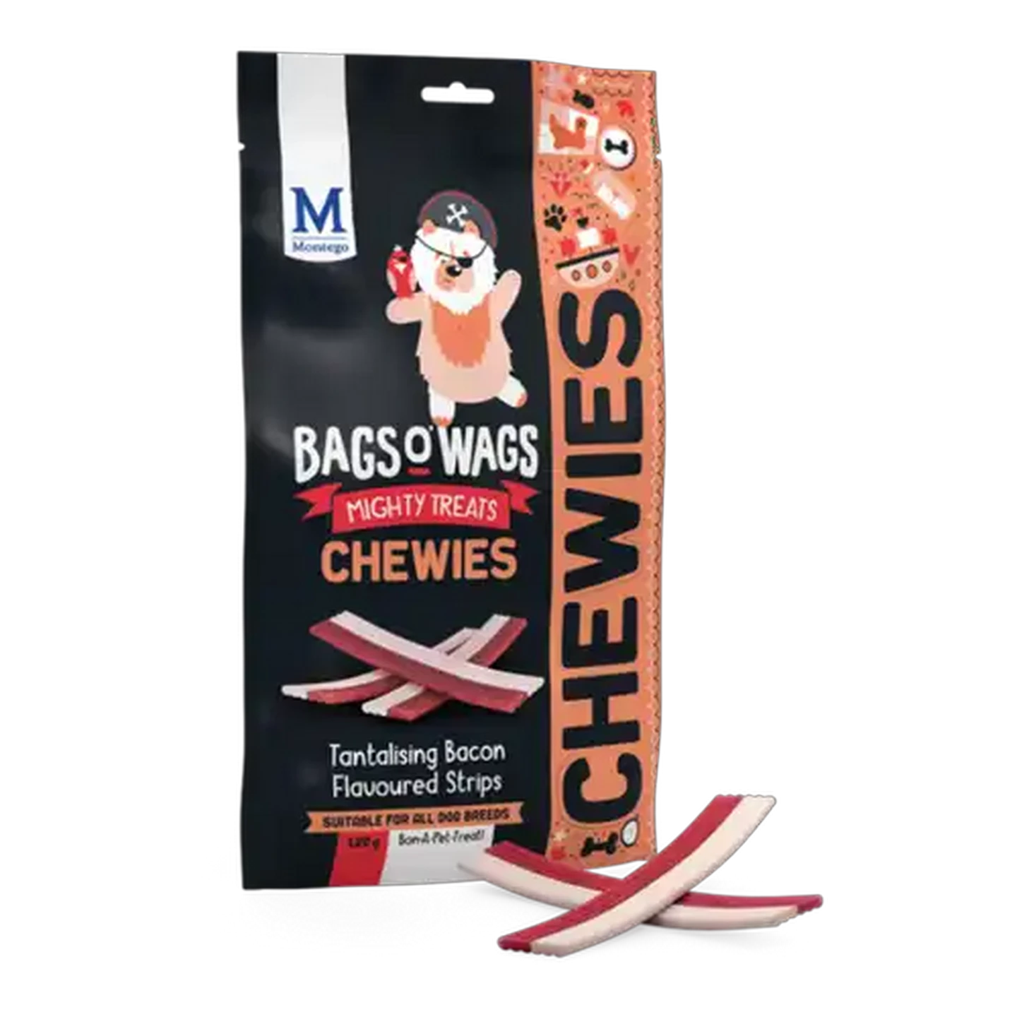 Image of Montego Bags 'O Wags Bacon Flavoured Strips Chewies 120g