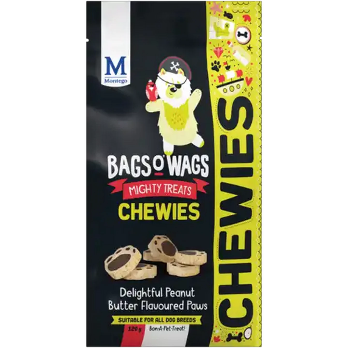 Image of Montego Bags 'O Wags Peanut Butter Flavoured Paws Chewies 120g