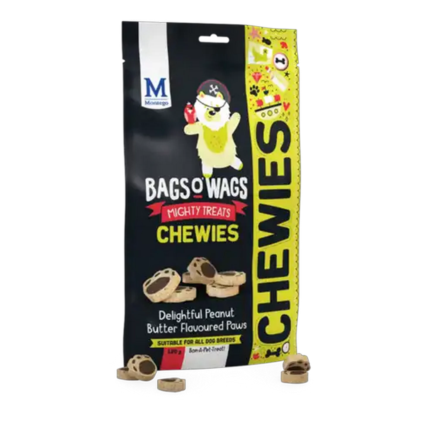 Image of Montego Bags 'O Wags Peanut Butter Flavoured Paws Chewies 120g