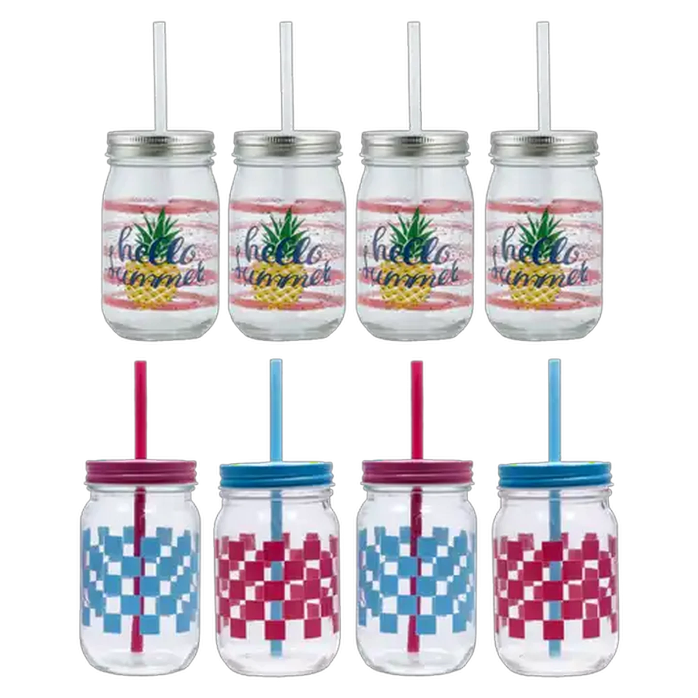 Image of Hyper Bin Glass Jar with Straw 430ml 4-Pack (Design May Vary)