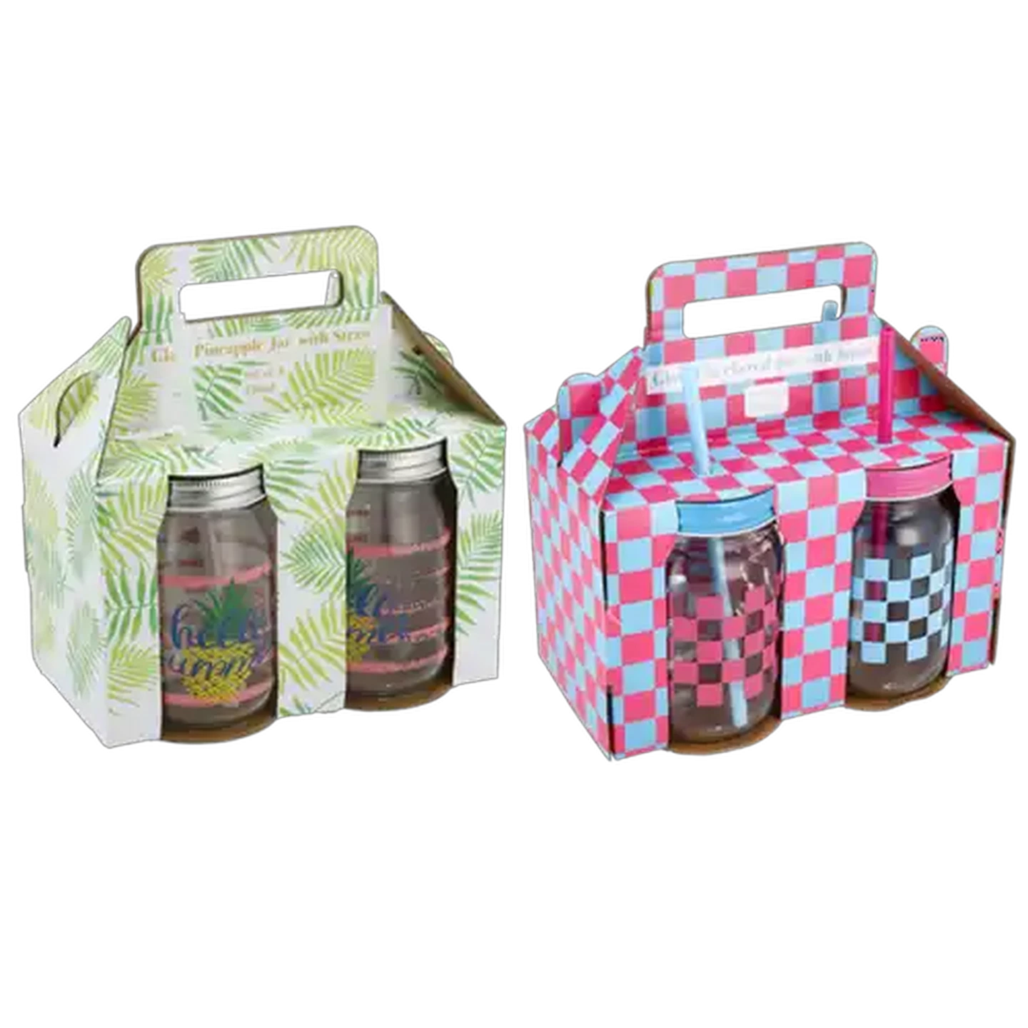 Image of Hyper Bin Glass Jar with Straw 430ml 4-Pack (Design May Vary)