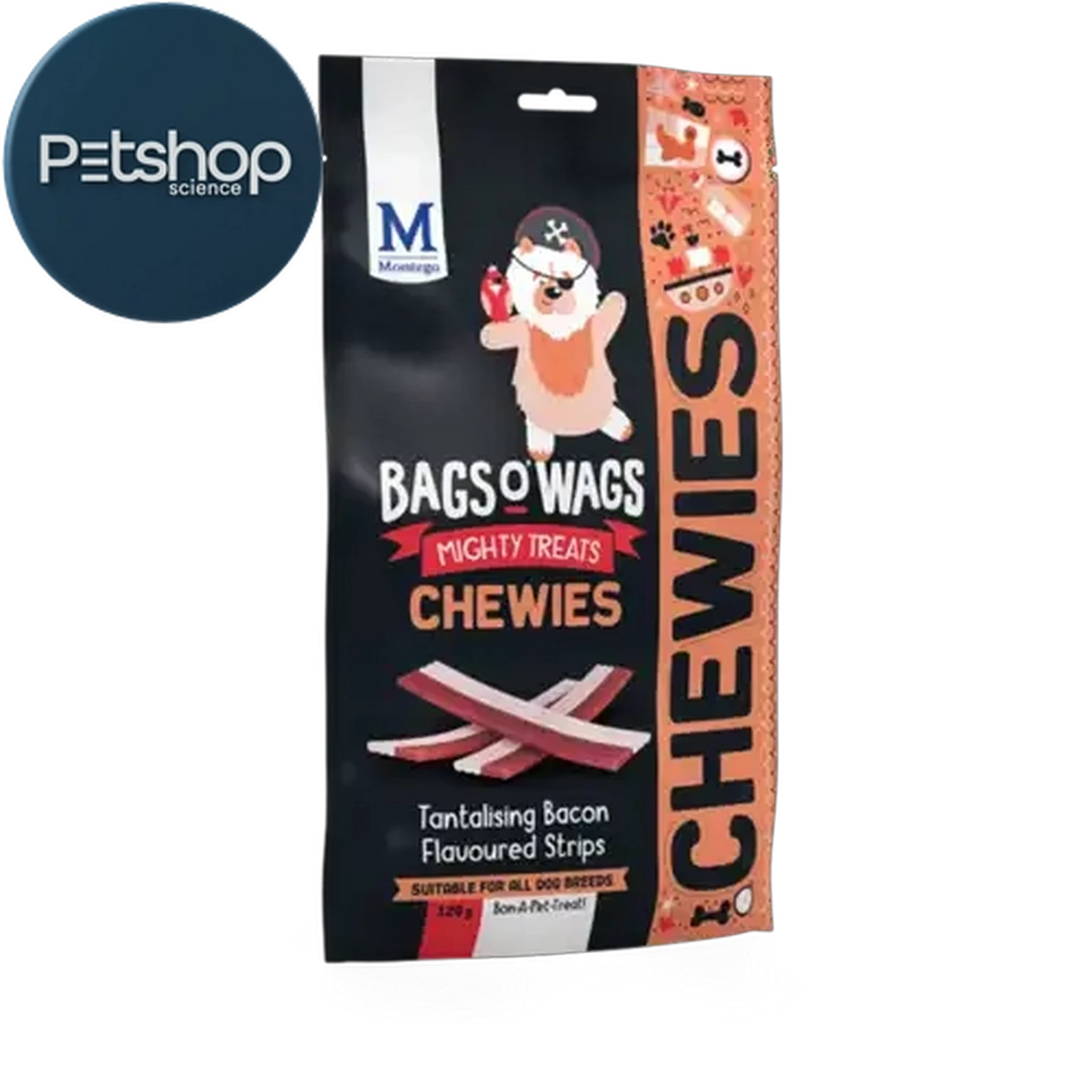 Image of Montego Bags 'O Wags Bacon Flavoured Strips Chewies 120g