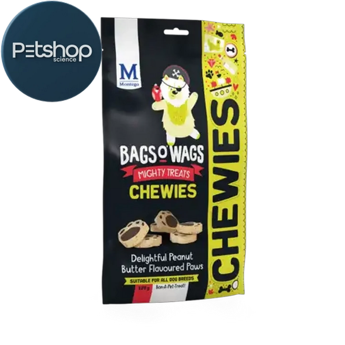 Image of Montego Bags 'O Wags Peanut Butter Flavoured Paws Chewies 120g
