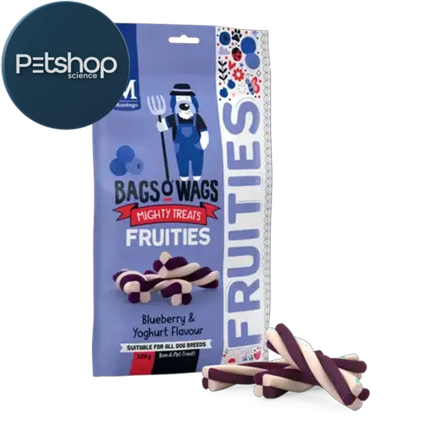 Image of Montego Bags 'O Wags Blueberry & Yoghurt Flavour Fruities 120g